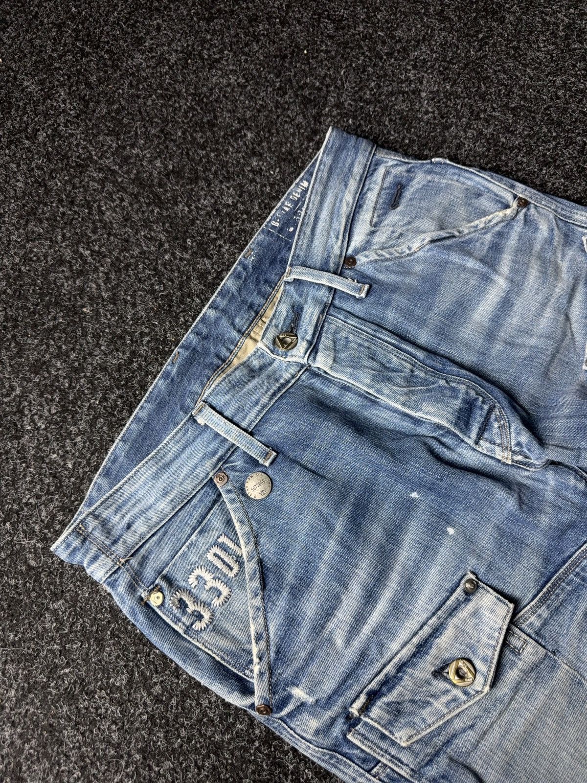G-Star Vinatge 00s G-Star RAW Elwood 3D Cargo Distressed Jeans Blue Size US 30 / EU 46 - 8 Thumbnail