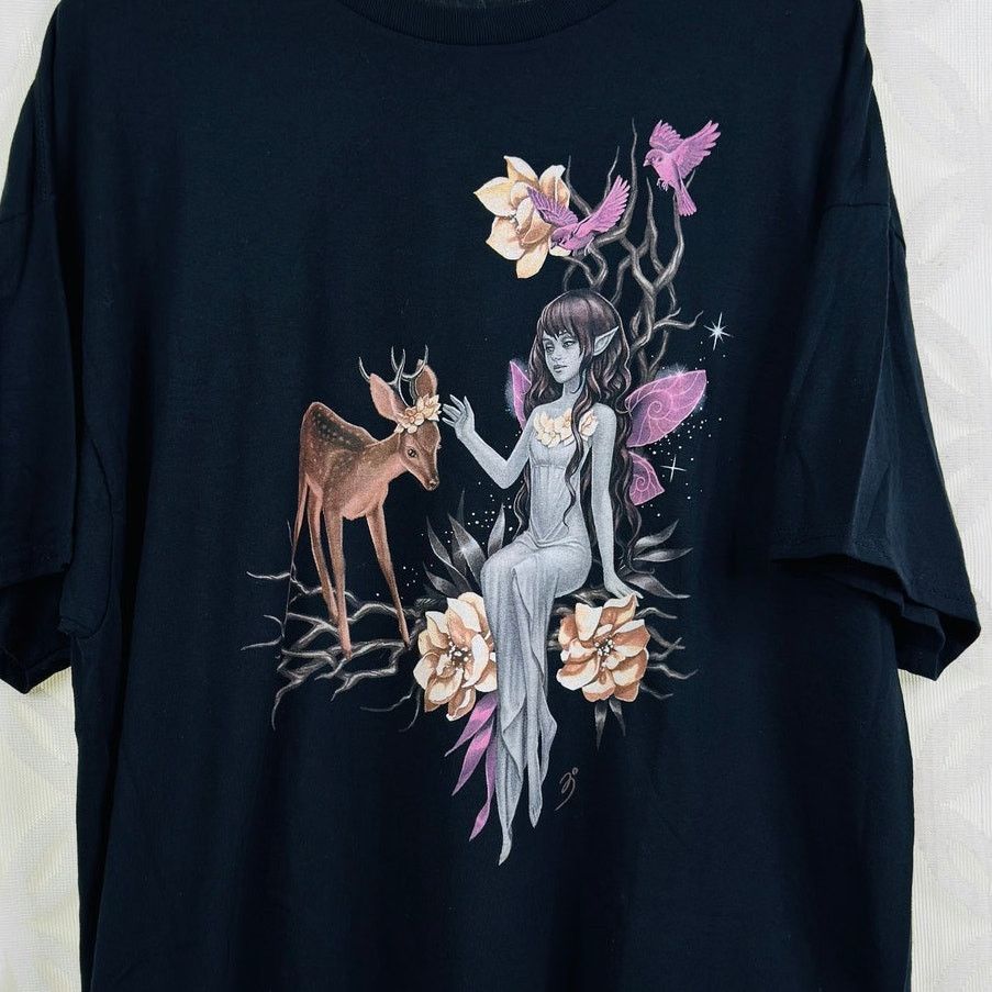 Hot Topic Hot Topic Fairies by Trick 4Tricks Deer Black Tee NWT Size XXL / US 16-18 / IT 52-54 - 7 Thumbnail
