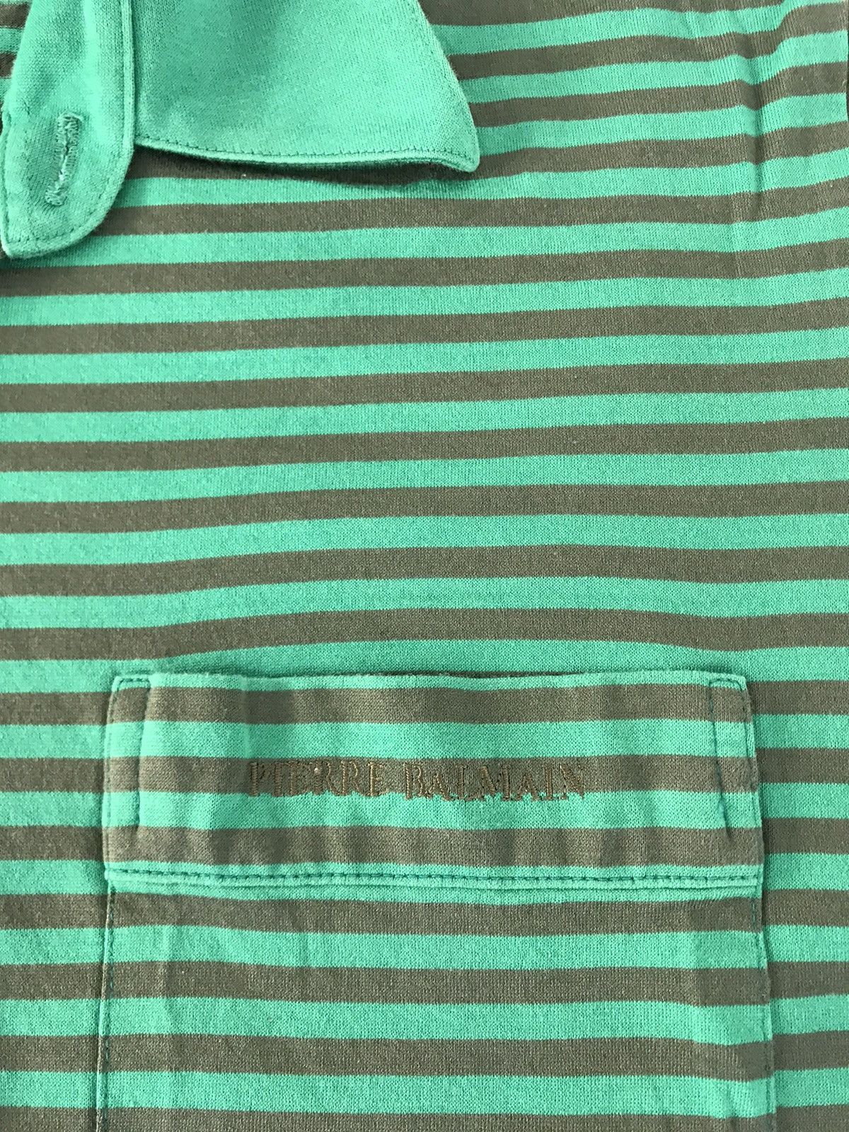 Pierre Balmain 90s Pierre Balmain Paris Single Pocket Stripe Green Polo Tee Size US M / EU 48-50 / 2 - 5 Thumbnail