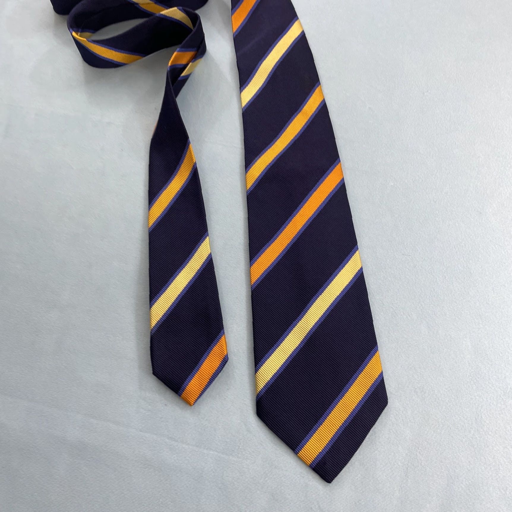 Vintage Ben Silver Silk Repp Tie 3.7x61" Long Blue Gold Yellow Stripe Vtg Money Capsule Men Tie Silk Business Executive Capsule Necktie Mens Size ONE SIZE - 6 Thumbnail
