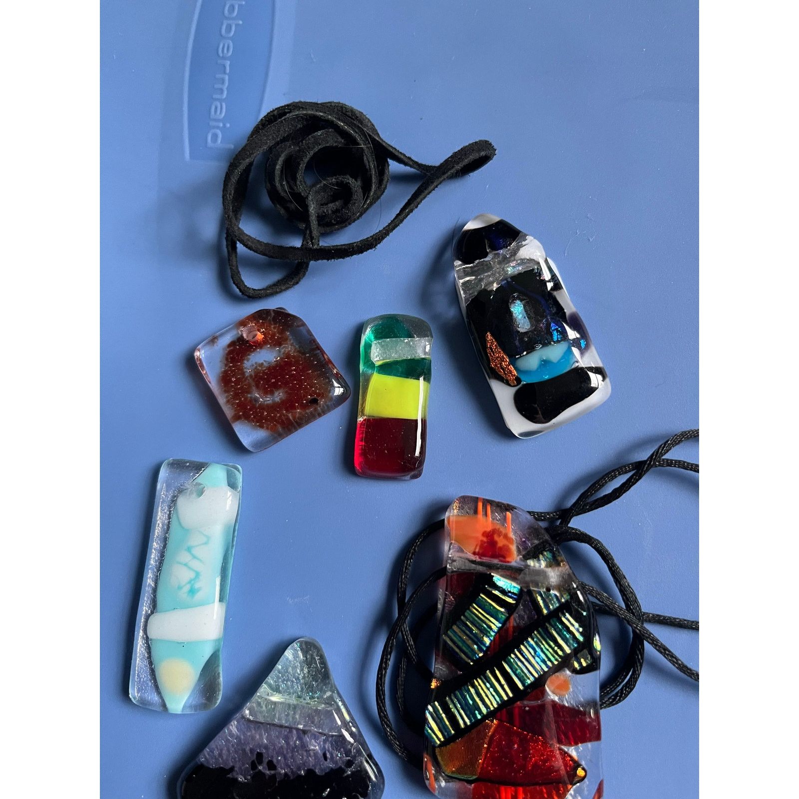 Handmade Lot of 7 Handmade Fused Glass Pendants Size ONE SIZE - 2 Thumbnail