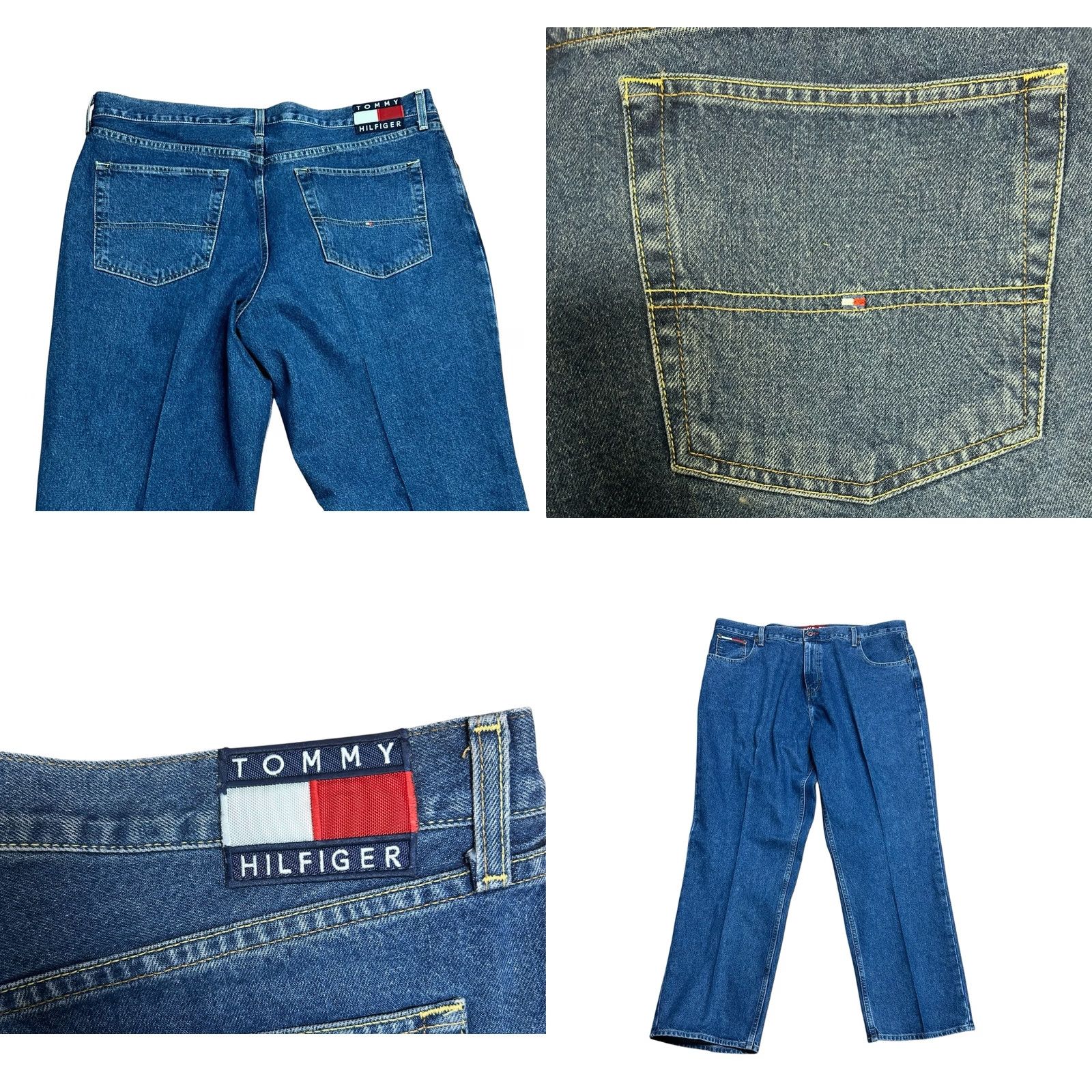 Tommy Hilfiger VINTAGE Tommy Hilfiger Jeans Mens 42 Dark Wash Relaxed Flag 90s Grunge Hip Hop Punk Rock 5-Pocket Denim Blue Jeans Mens Size US 42 / EU 58 - 10 Thumbnail
