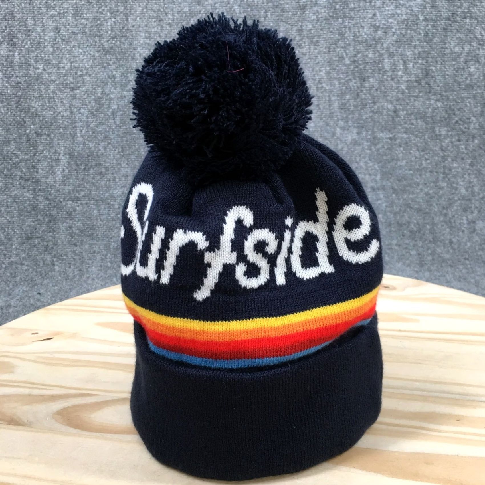 Vintage Surfside Winter Beanie Hat Unisex One Size Pompom Cuffed Acrylic Blue Size ONE SIZE - 5 Thumbnail