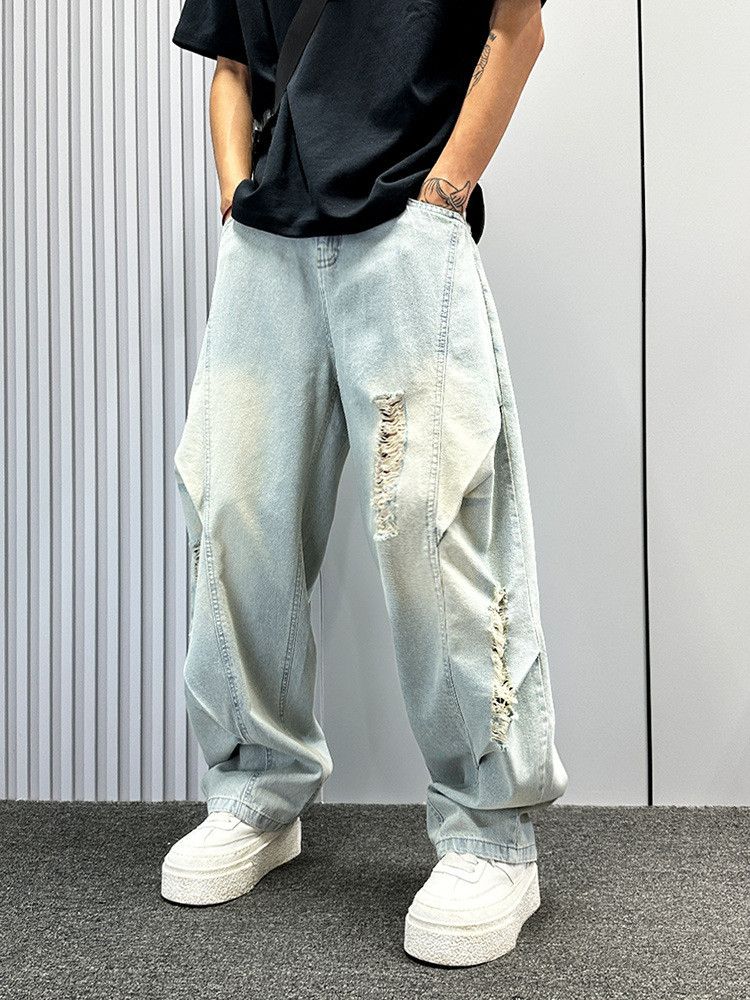 Japanese Brand High street men's loose wide-leg ripped curved jeans Size US 32 / EU 48 - 2 Thumbnail