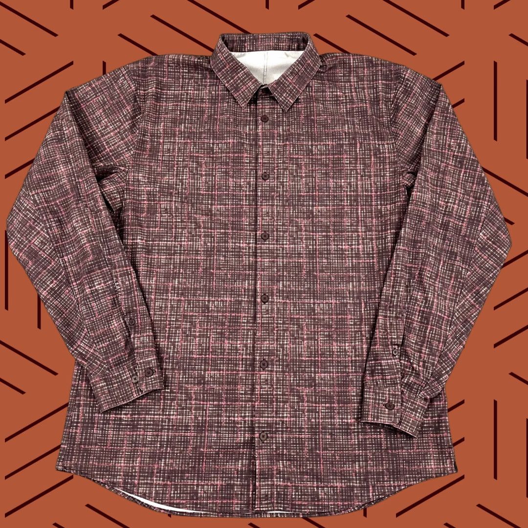 Lululemon LULULEMON Shirt Mens L/XL Airing Easy Button Up Long Sleeve Marker Check Cassis Size US L / EU 52-54 / 3 - 1 Thumbnail