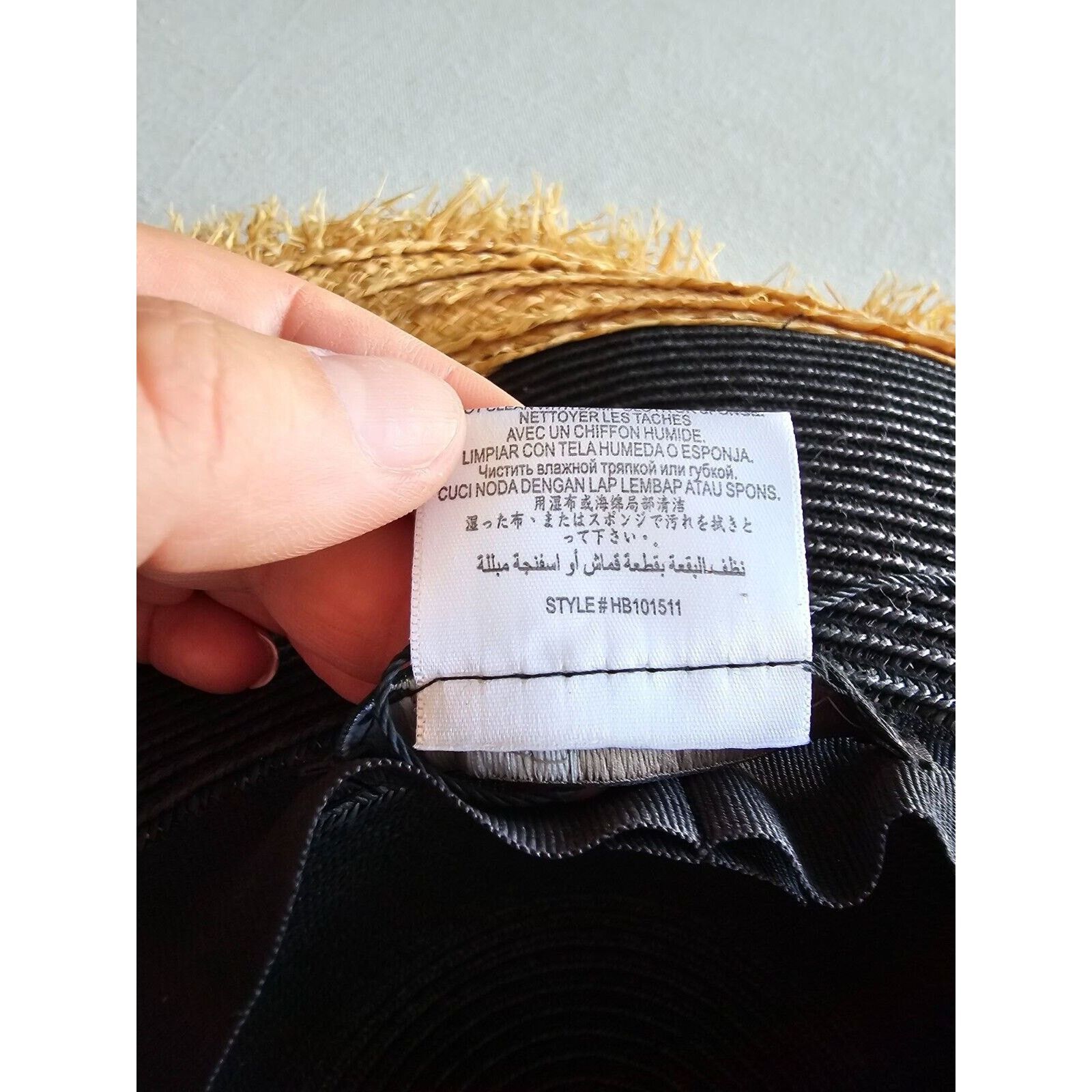 Bcbgmaxazria BCBGMAXAZRIA Black & Natural Frayed Brim Sun Hat Womens Size ONE SIZE - 3 Thumbnail