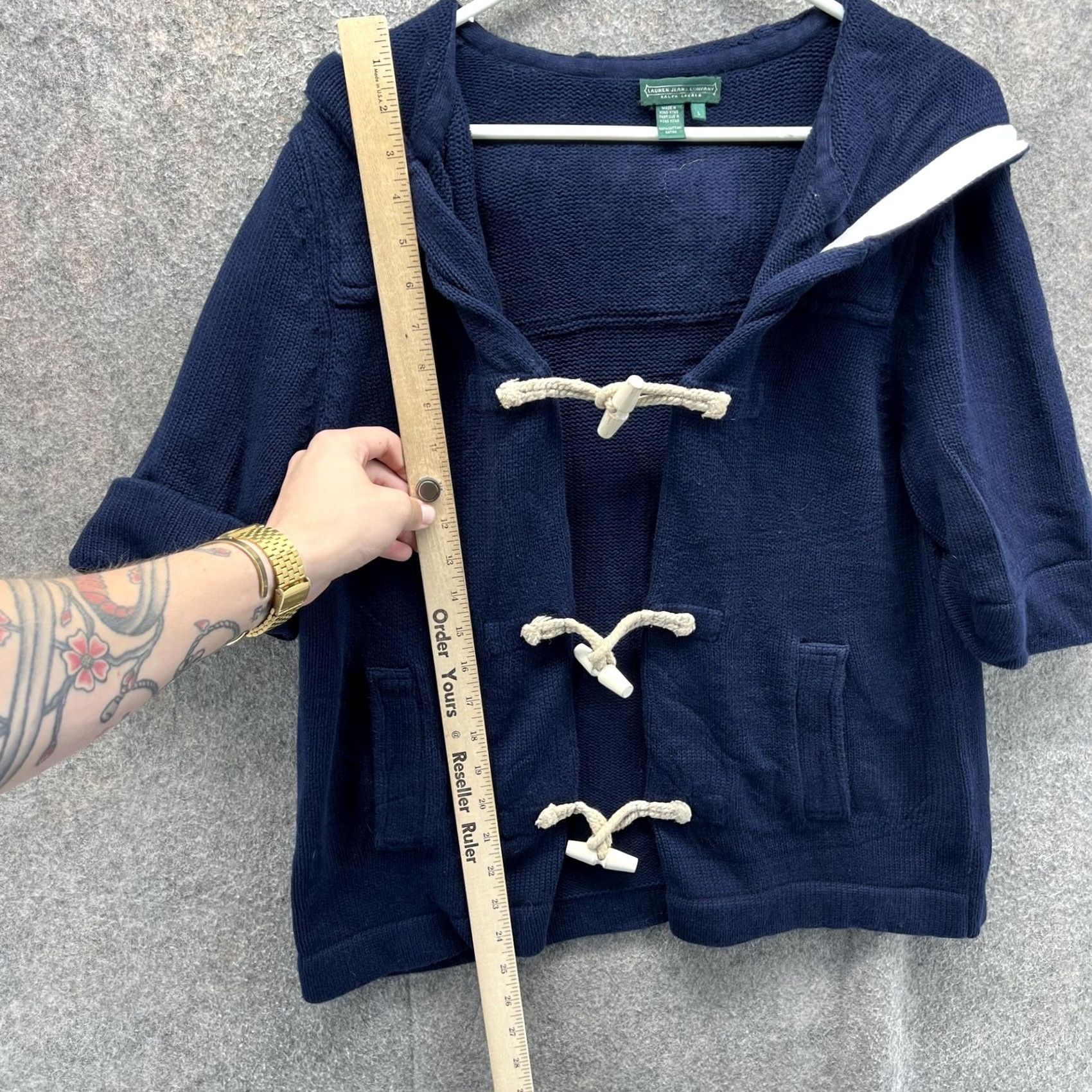 Ralph Lauren VINTAGE Lauren Jeans Company Sweater Womens Large Navy Hooded Toggle Cardigan Cotton Size L / US 10 / IT 46 - 7 Thumbnail