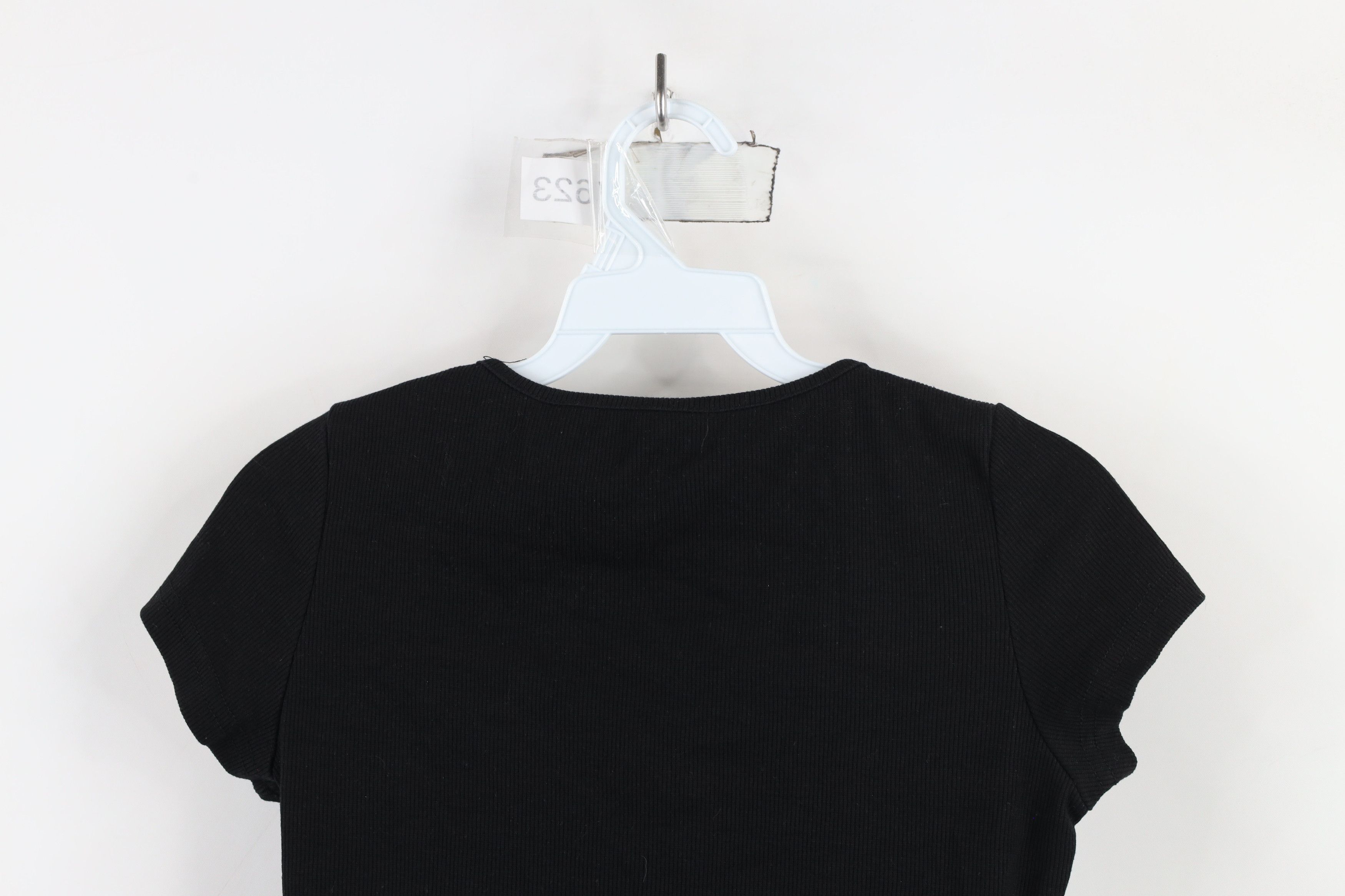 Vintage Vintage 90s Y2K Babydoll Ribbed Lace Tie Bella T-Shirt Black Size L / US 10 / IT 46 - 8 Thumbnail