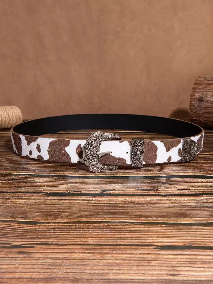 Japanese Brand 112 cm Cow Print PU Leather Western Belt Buckle Size ONE SIZE - 2 Thumbnail