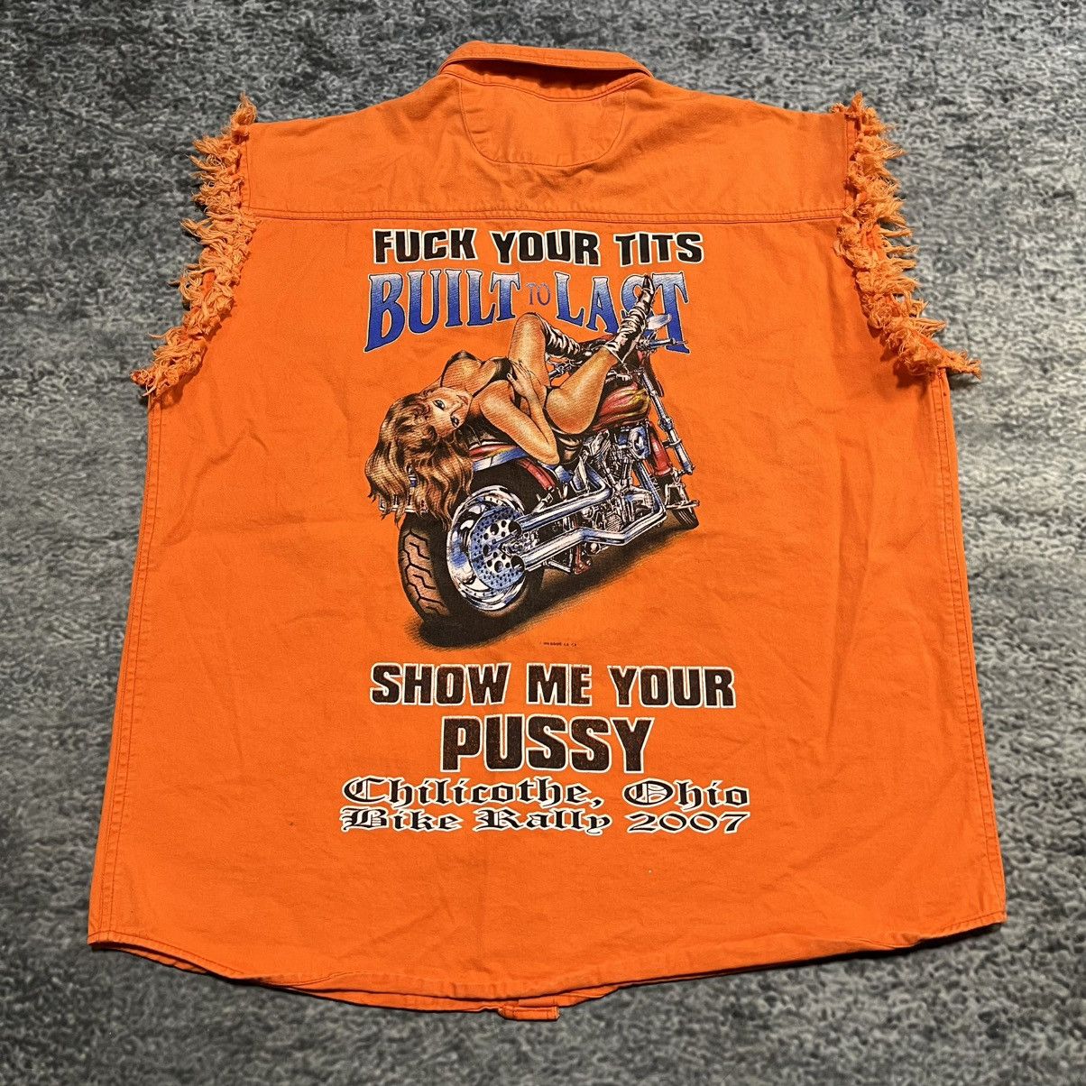 Vintage VINTAGE Y2K FUNNY HUMOR NSFW GRUNGE BIKER VEST LARGE ORANGE Size US L / EU 52-54 / 3 - 3 Thumbnail