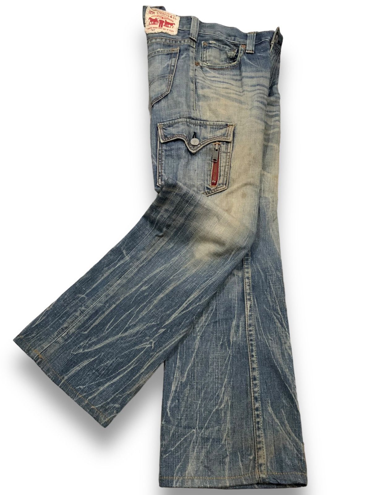 Levi's Vintage 90s Levis 707 Mud Wash Flare Bootcut Cargo Jeans Size US 32 / EU 48 - 3 Thumbnail