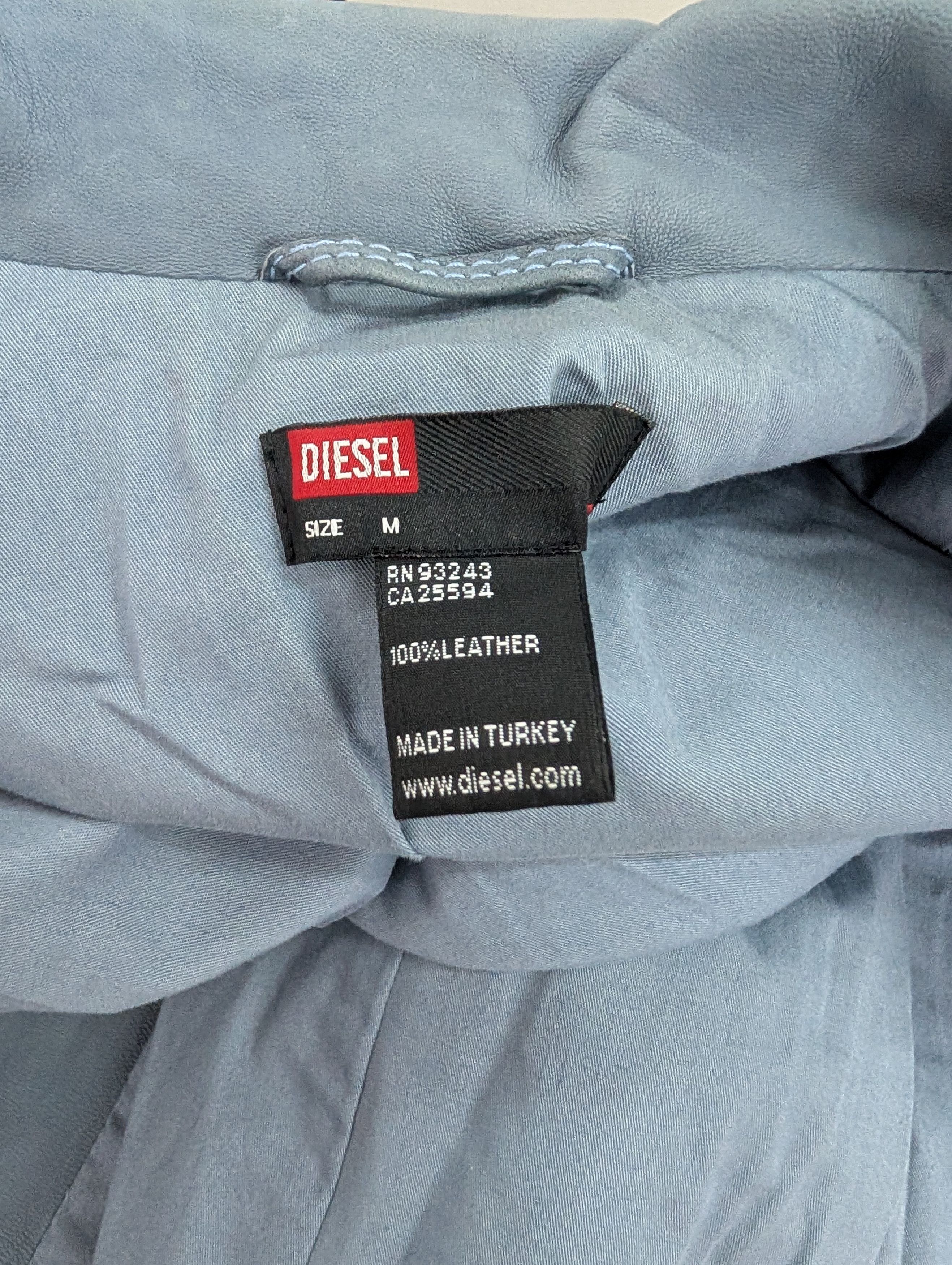 Diesel Blue Leather Coat With Owl Print Stitching At The Back Size M / US 6-8 / IT 42-44 - 9 Thumbnail