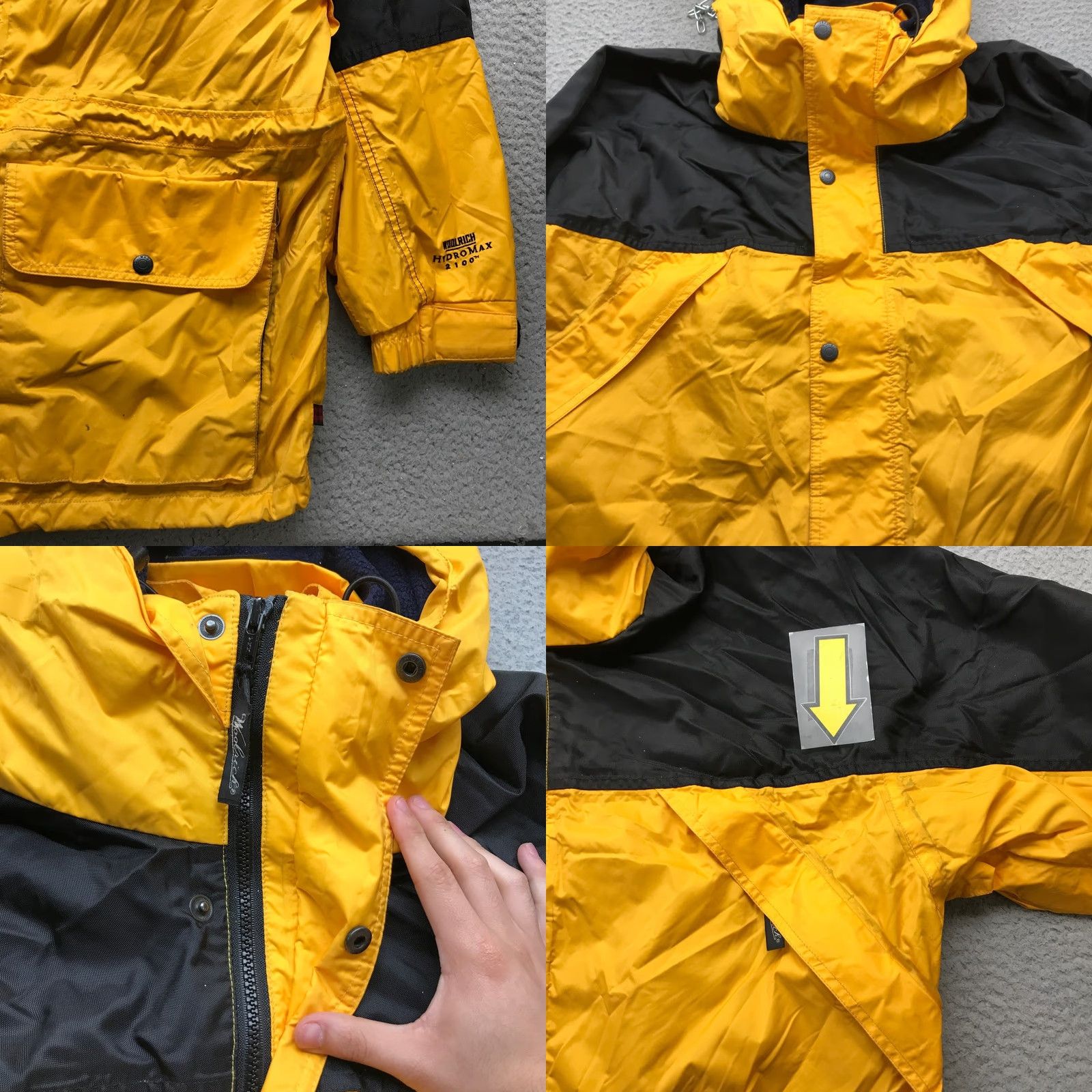 Vintage Woolrich HydroMax 2100 Parka Rain Jacket Hooded Mens Large L Yellow Zip Pockets Size US L / EU 52-54 / 3 - 8 Thumbnail