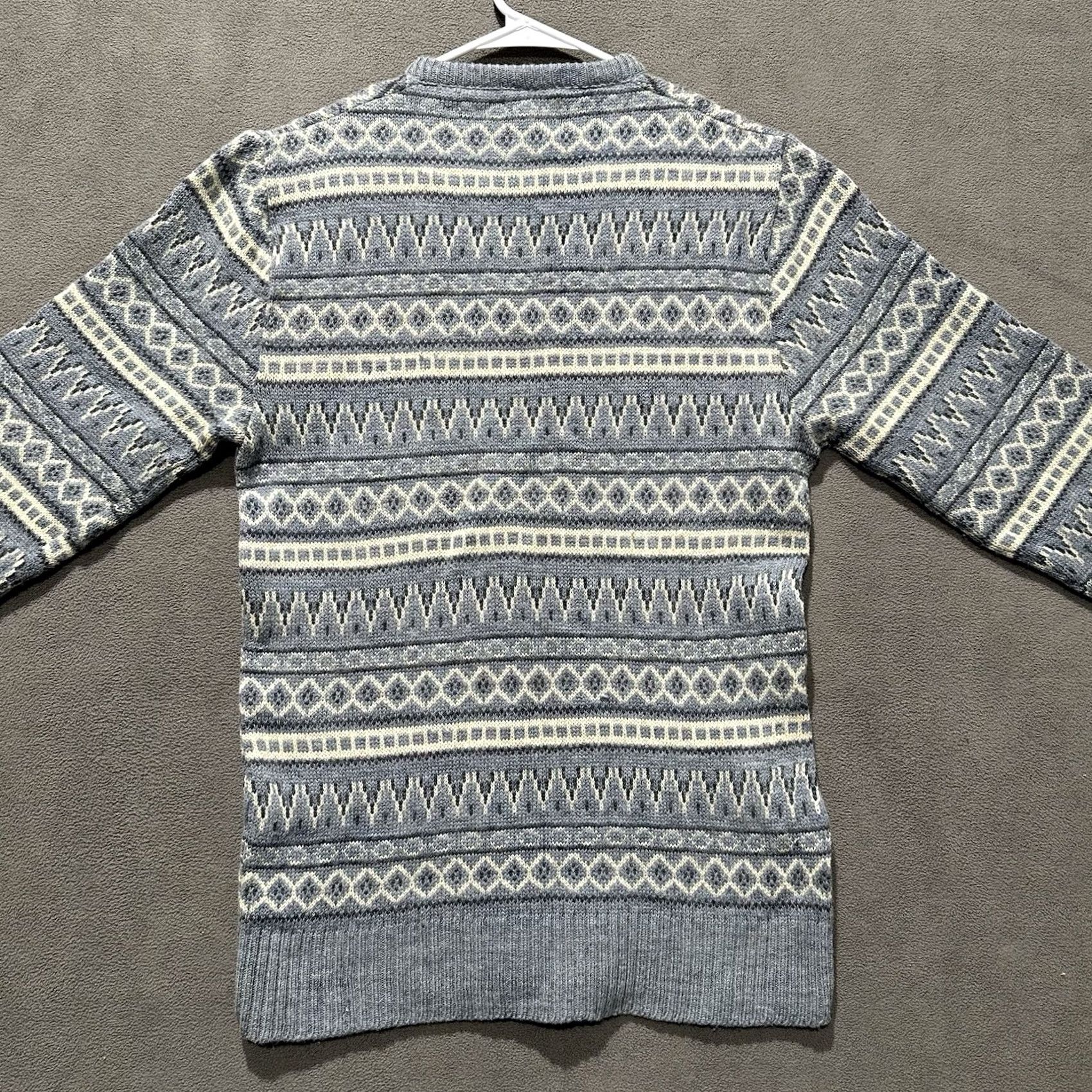 JCPenney VINTAGE JCPenney Sweater Mens XS Blue Geometric Knit Virgin Wool V-Neck 80s Pullover, Wool, Acrylic, Geometric, Blue, Vintage, 80s, Mens, XS Size US XS / EU 42 / 0 - 2 Thumbnail