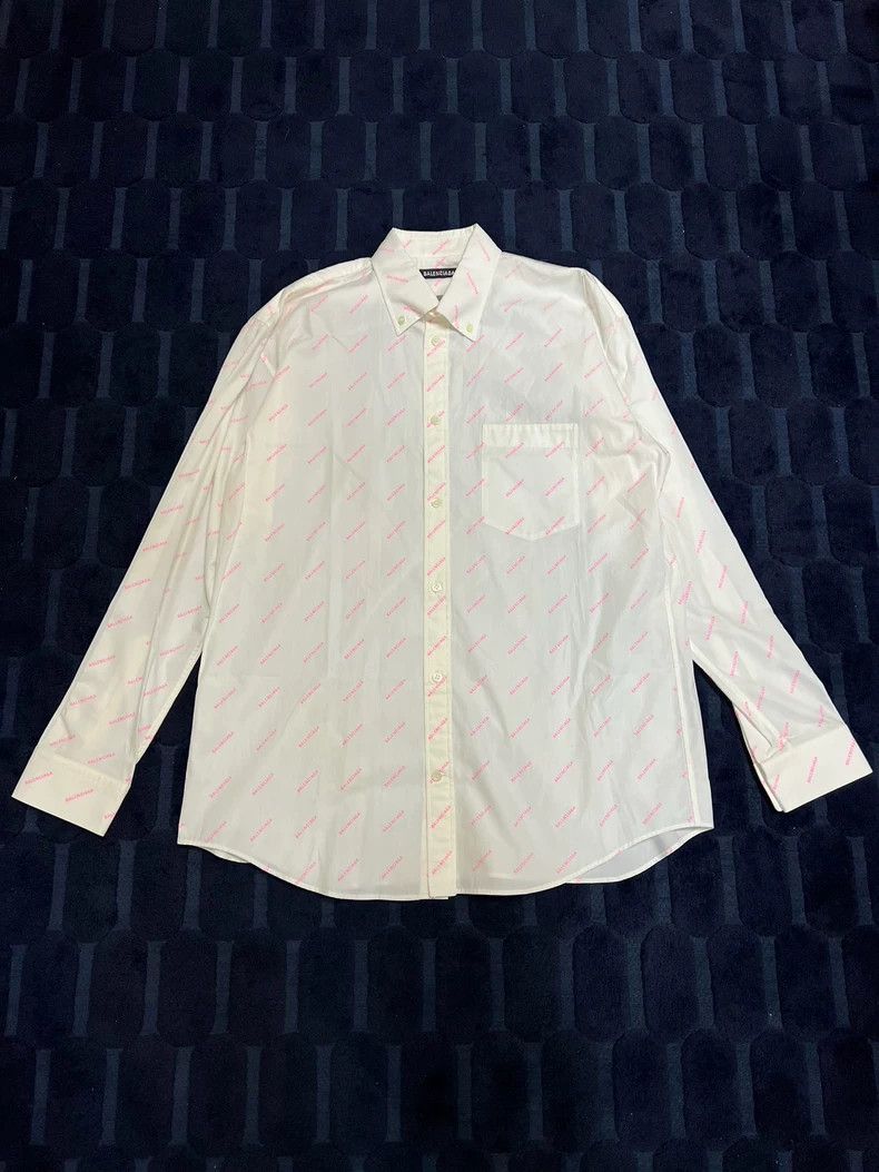 Balenciaga Balenciaga Pink Logo Print Button Shirt Size US M / EU 48-50 / 2 - 1 Thumbnail