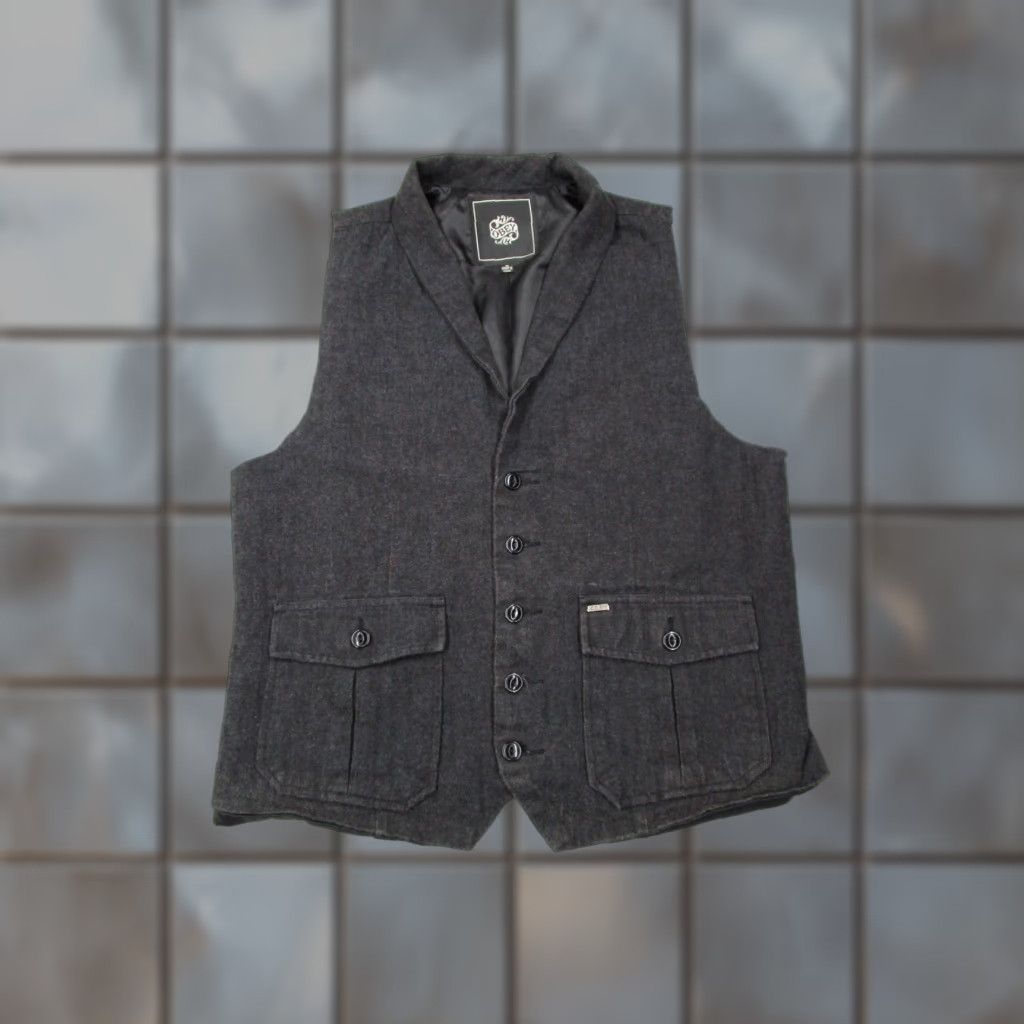 Obey OBEY Vest Mens Medium Gray Twill Button Up Waistcoat Pockets Size US M / EU 48-50 / 2 - 1 Thumbnail