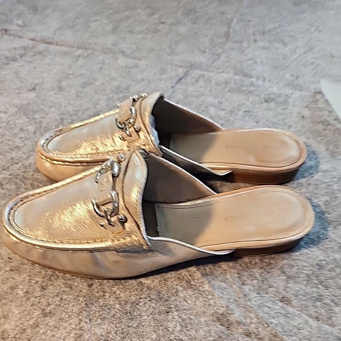Donald Pliner Donald Pliner Metallic Gold Leather Mules Slides Loafers Women's Size US 10 / IT 40 - 5 Thumbnail