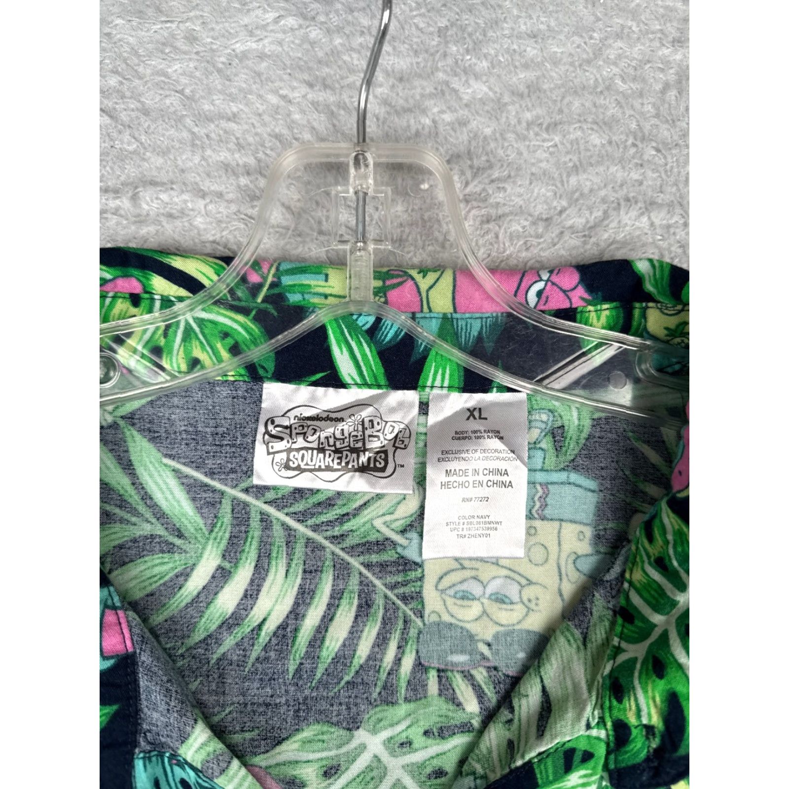 Vintage Spongebob Squarepants Shirt Men Extra Large Green Floral Hawaiian Rayon Size US XL / EU 56 / 4 - 7 Thumbnail