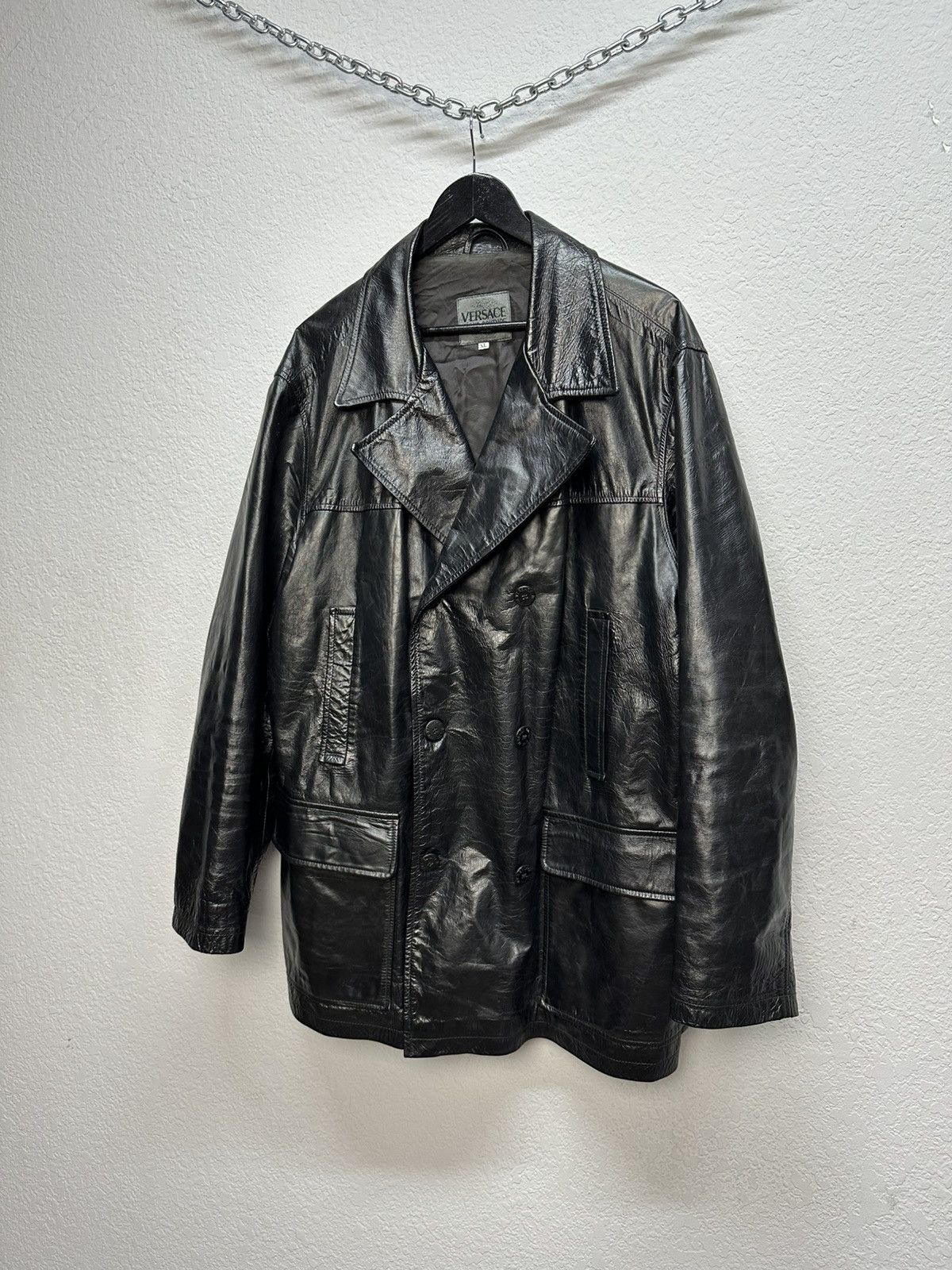 Versace Jeans Couture Versace Archival Double Breasted Leather Coat Jacket Size US XL / EU 56 / 4 - 8 Thumbnail
