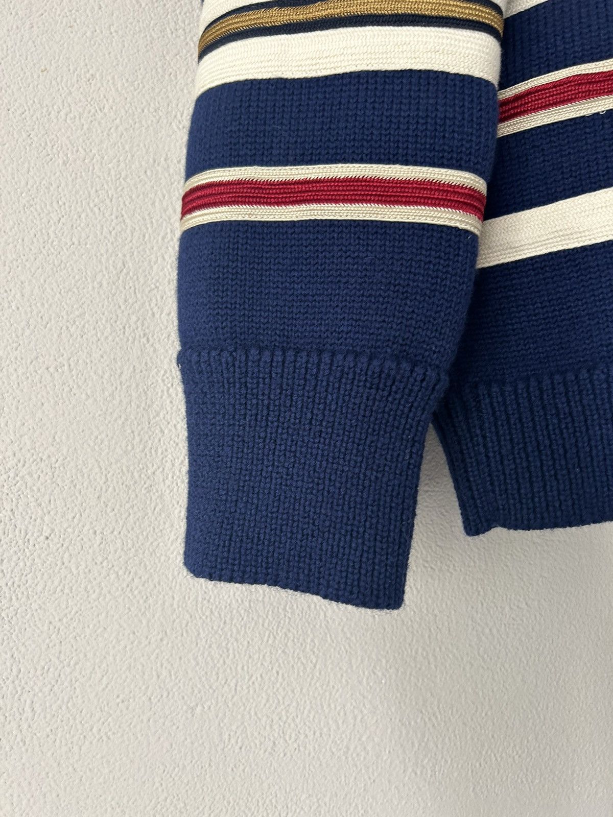 Gucci Navy Stripe Embroidered Wool Sweater Size US L / EU 52-54 / 3 - 5 Thumbnail