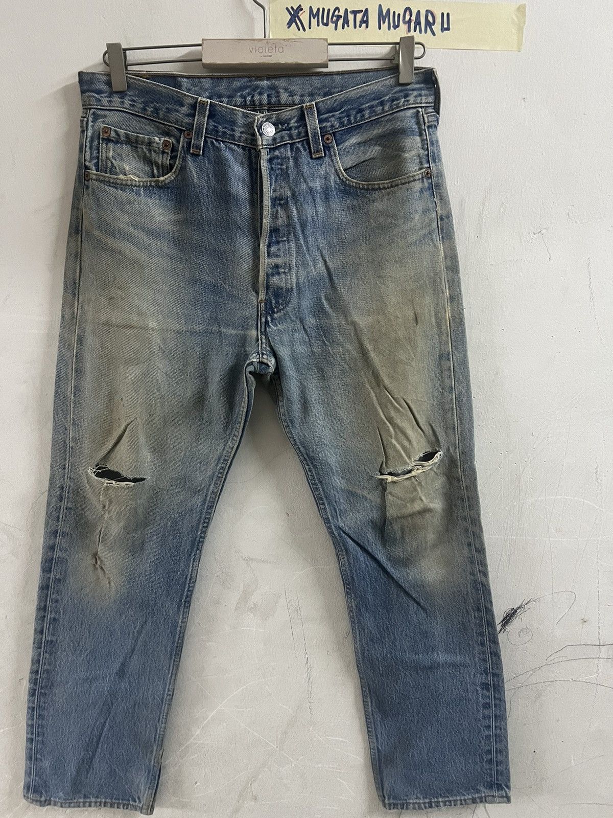 Japanese Brand THRASHED🔥VINTAGE LEVIS 501 KURT COBAIN DISTRESSED DENIM PANT Size US 35 - 3 Thumbnail