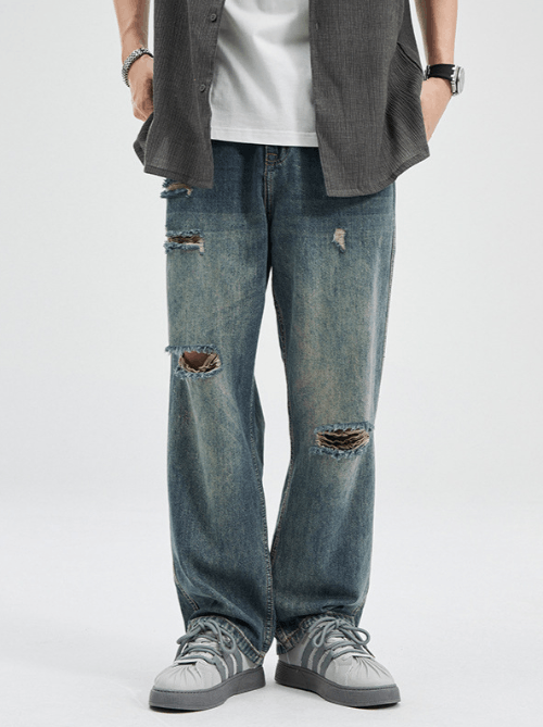 Japanese Brand × Jean Japanese washed distressed retro casual loose ripped jeans Size US 32 / EU 48 - 2 Thumbnail