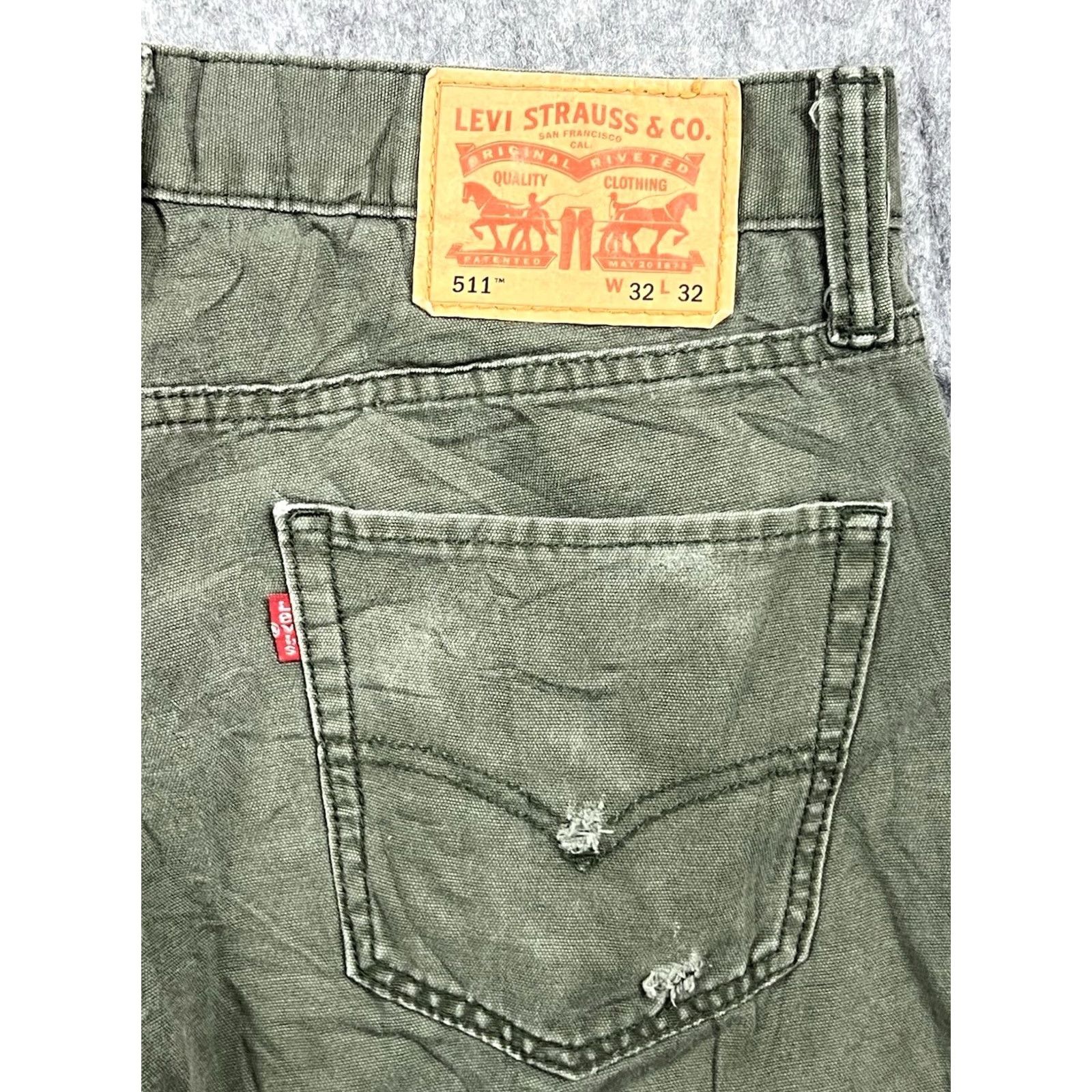 Levi's VINTAGE Levi's 511 Jeans Slim Fit Green Olive 32x32 Denim Cotton Zip 5-Pocket Mens Straight Day 90s Logo USA Hardwear Velcro Size US 32 / EU 48 - 6 Thumbnail