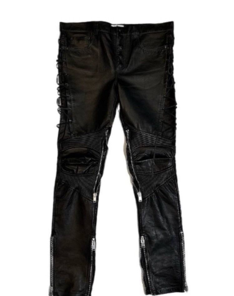 SAINT LAURENT PARIS BLACK LEATHER ROCK-N-ROLL PANTS WITH STUDS