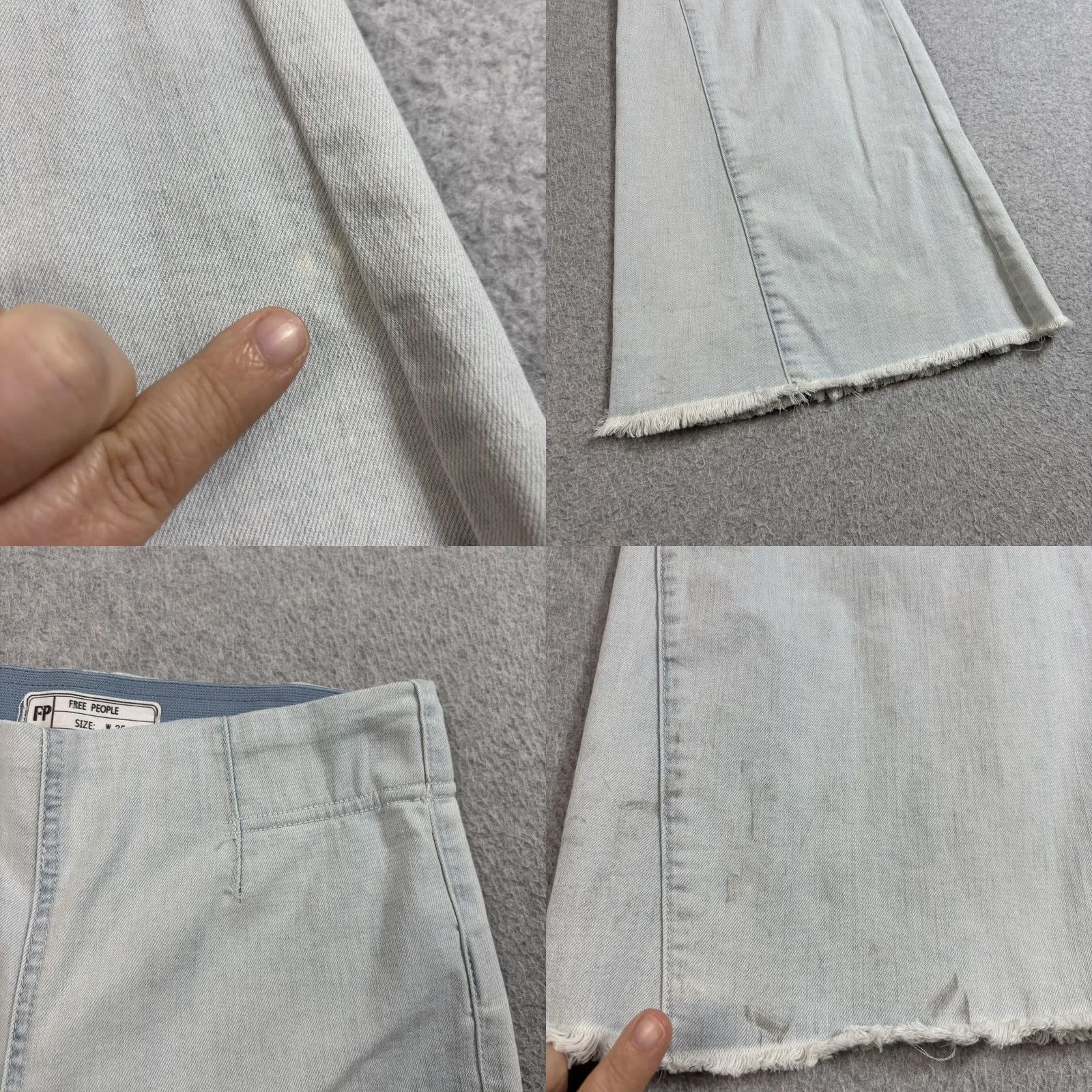 Free People VINTAGE Free People Jeans Women 25 Light Blue Wide Leg Flare Distressed Boho Raw Hem Readable 32 In Size 42" / US 20 - 8 Thumbnail