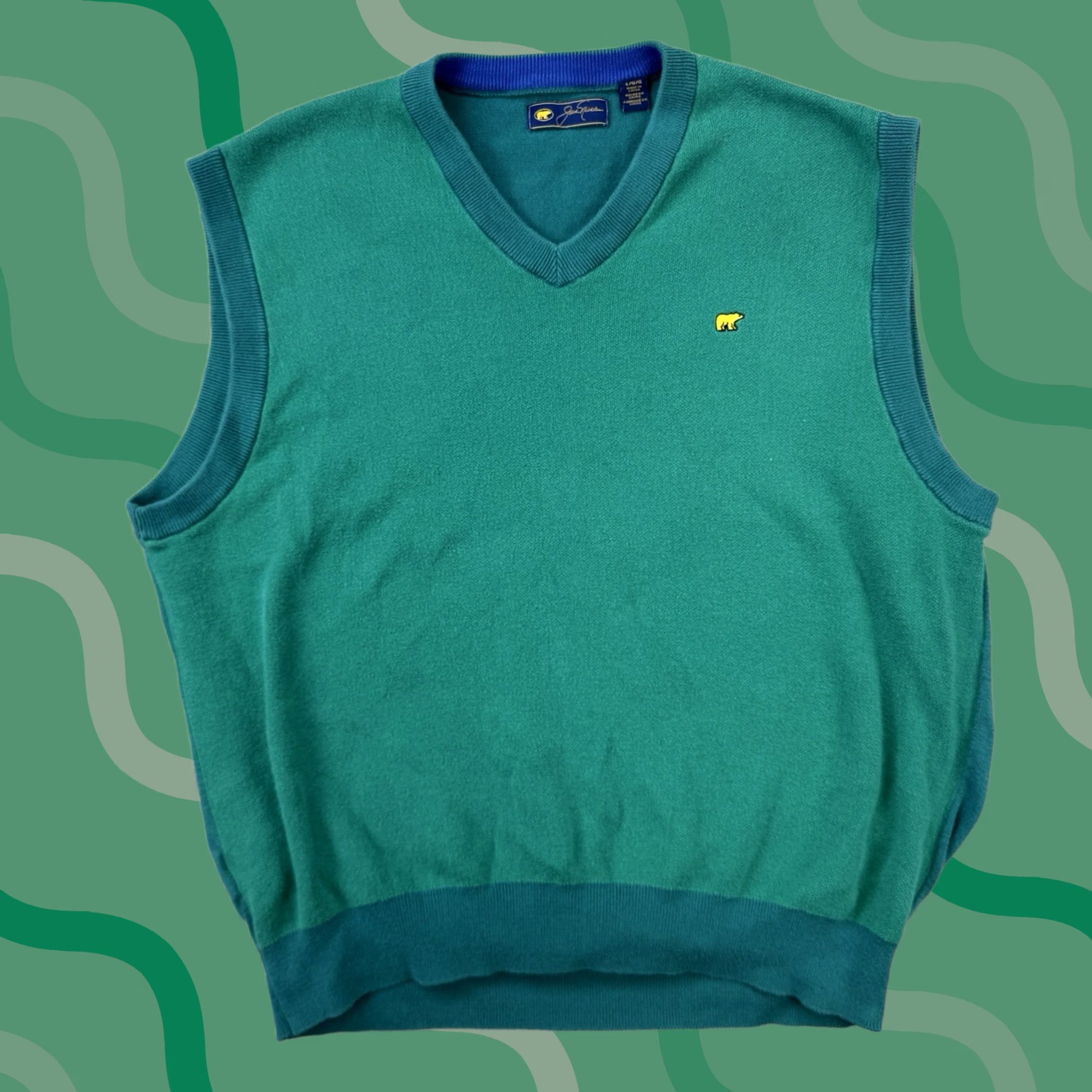Vintage Jack Nicklaus Sweater Vest Mens Large Green Golf v neck Cotton Knit Preppy bear Size US L / EU 52-54 / 3 - 1 Thumbnail
