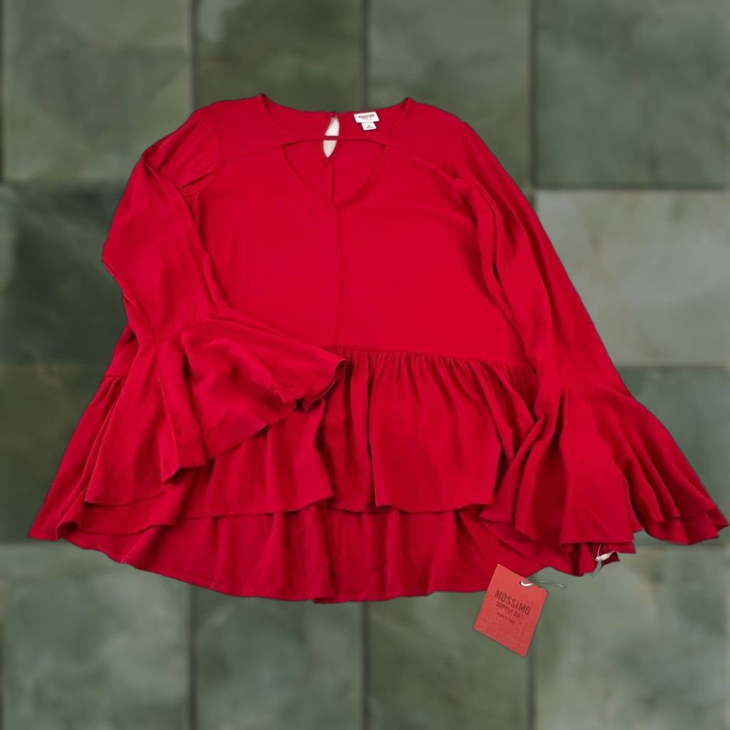 Mossimo Mossimo Women's Red Bell Sleeve Blouse Top Medium Long Sleeve Size M / US 6-8 / IT 42-44 - 1 Thumbnail
