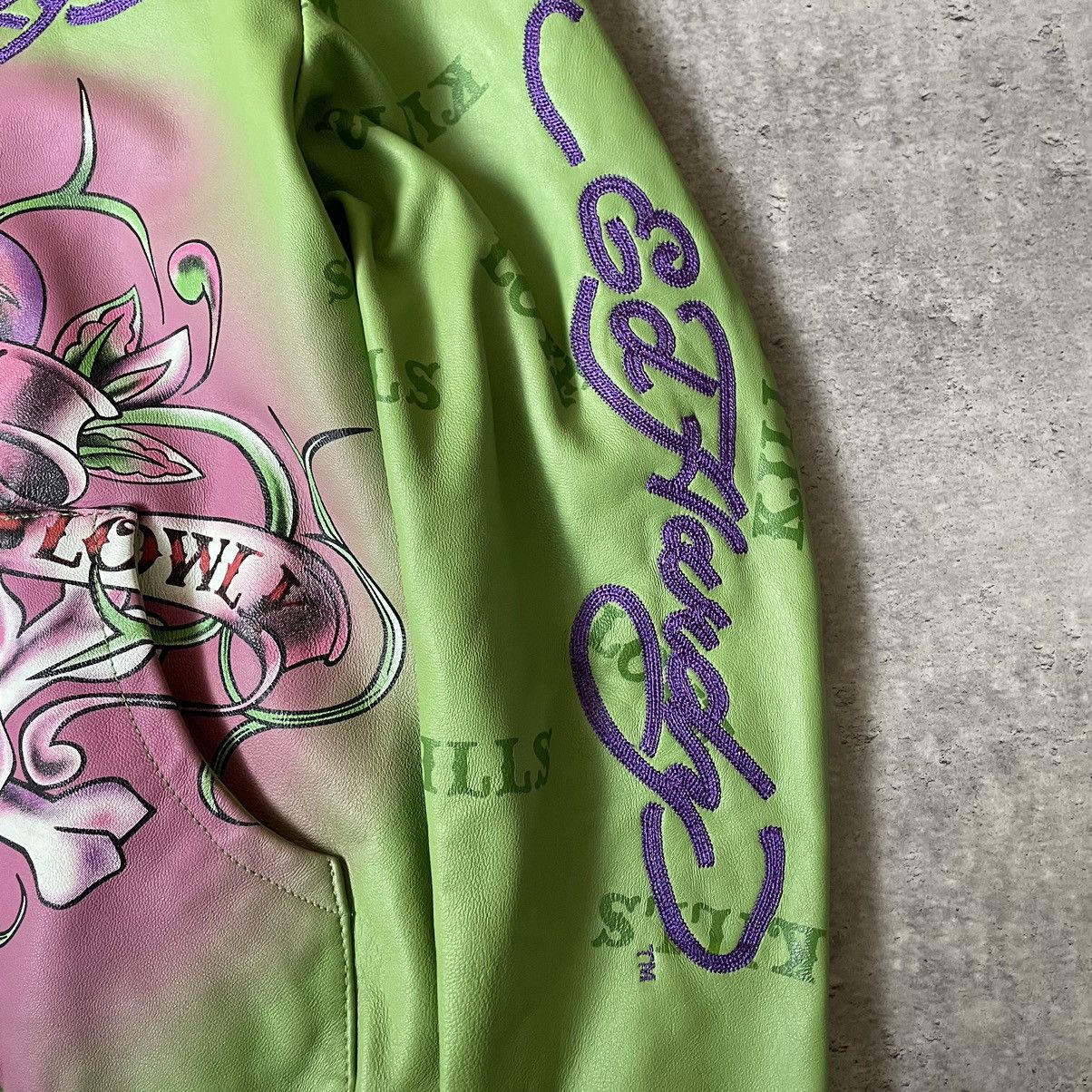 Christian Audigier × Ed Hardy × Vintage Rare❗️Vintage Ed-Hardy Overprint Leather Jacket Size US S / EU 44-46 / 1 - 3 Thumbnail