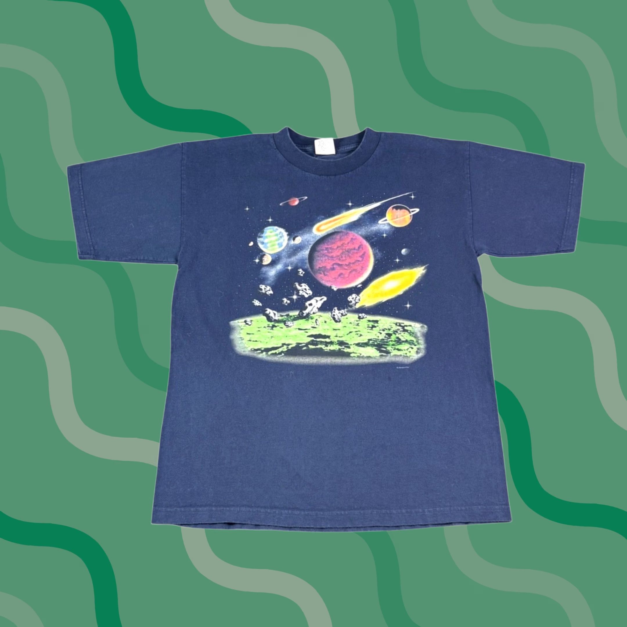 AAA VINTAGE AAA T-Shirt Mens L Blue Graphic Print Crew Neck Short Sleeve Space Galaxy Planet Comet Navy Blue 90s Theme Size US L / EU 52-54 / 3 - 1 Thumbnail
