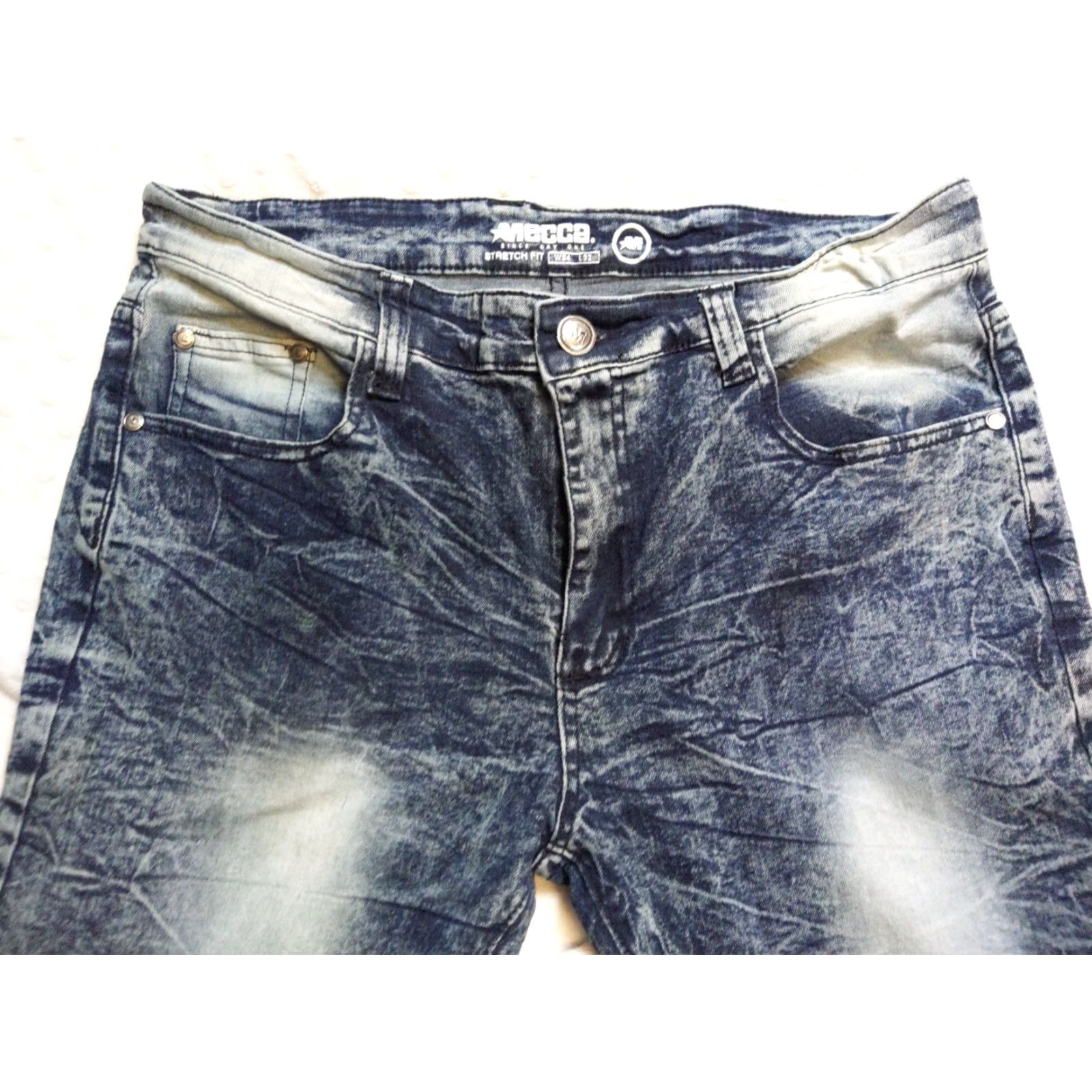 Vintage Mecca Jeans Slim 34x32 Acid Wash Denim 5-Pocket Button Zipper Stretch Fit Mens Blue Vintage 90s Hip Hop Biker Style Size US 34 / EU 50 - 4 Thumbnail