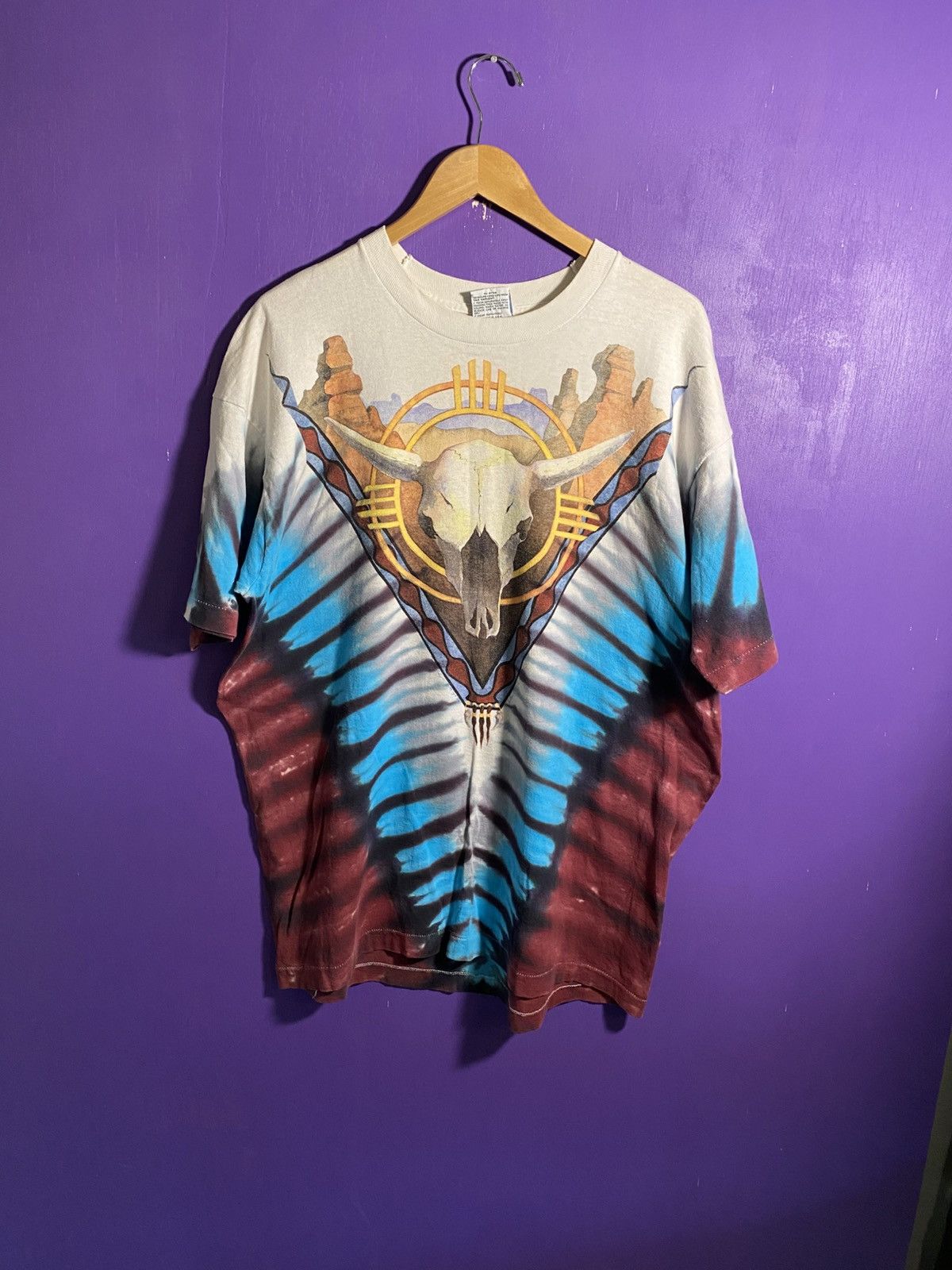 Liquid Blue Vintage 90s Liquid blue cow skull tie dye t-shirt Size US XL / EU 56 / 4 - 1 Thumbnail