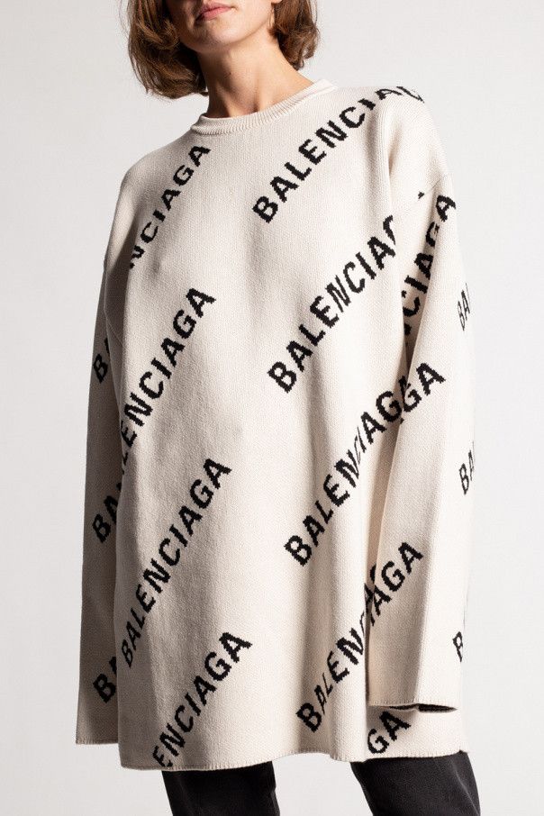 Balenciaga o1bcso1str0924 Allover Logo Sweater in Cream/Black Size S / US 4 / IT 40 - 3 Thumbnail