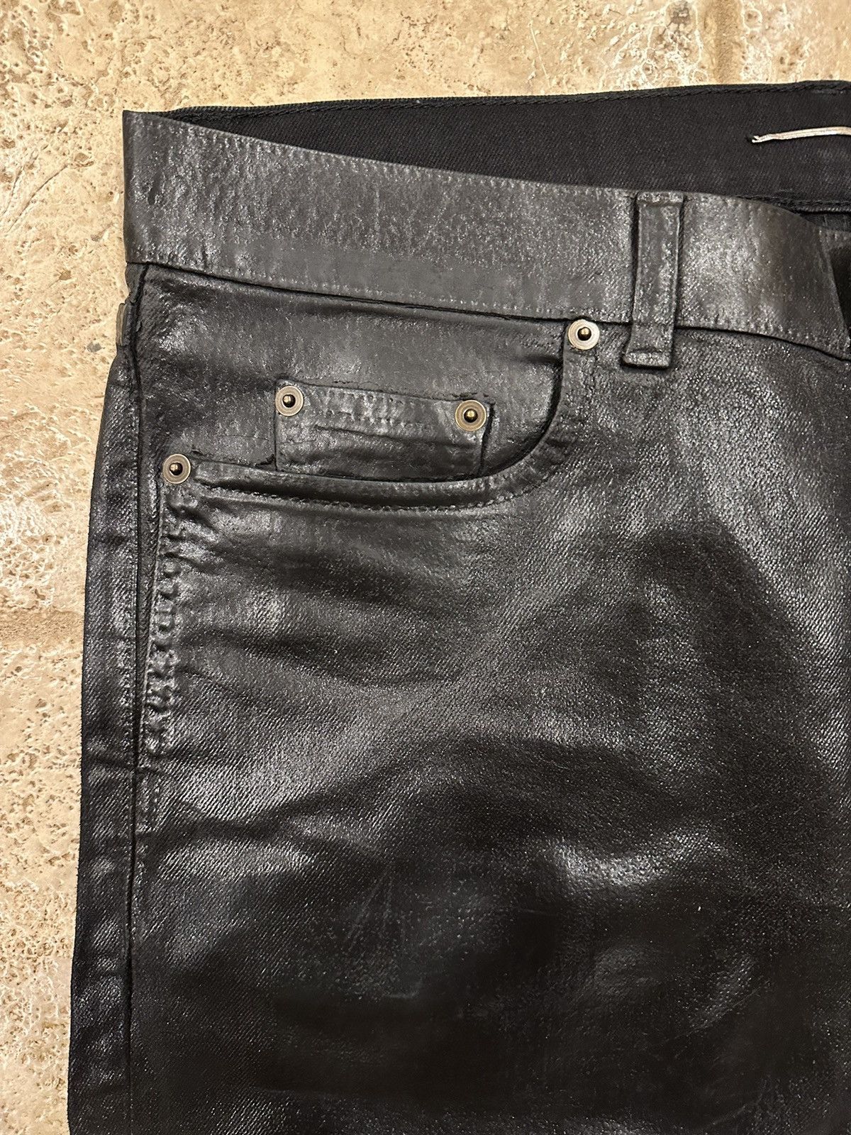Anthony Vaccarello Saint Laurent Paris 2020 D24 Oil Coated Black Denim Size US 33 - 5 Thumbnail