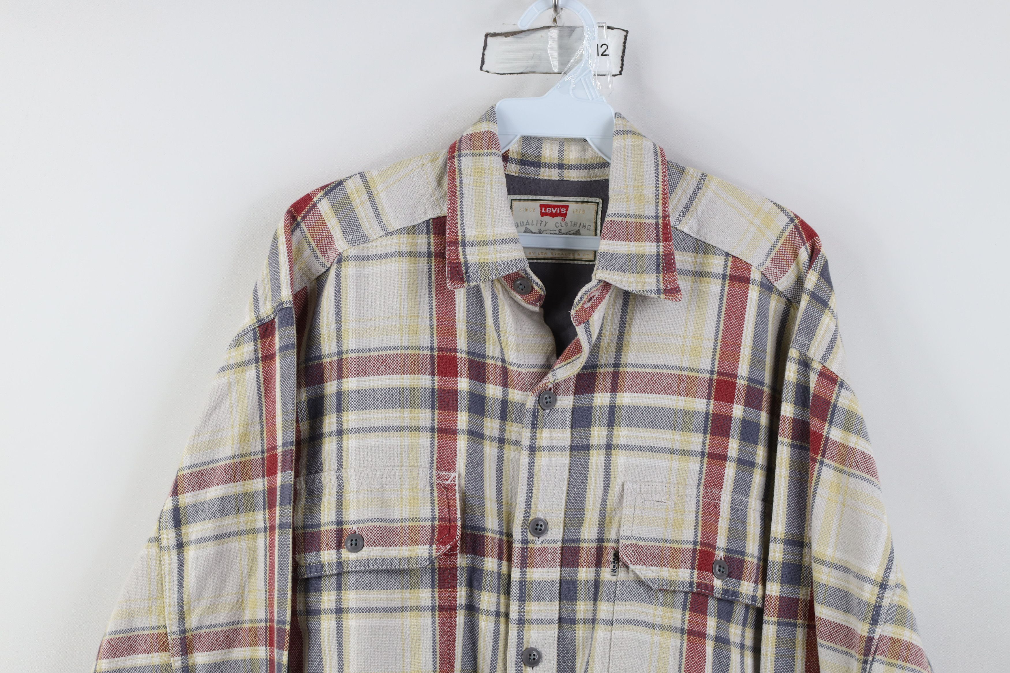 Levi's Vintage 90s Levis Knit Burlap Collared Button Shirt Plaid Size US M / EU 48-50 / 2 - 2 Thumbnail