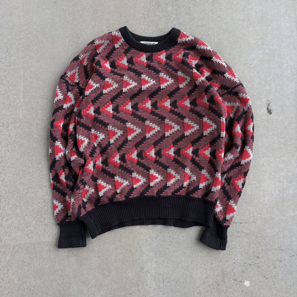 Corbin × Vintage Vintage 80's Red and Black Corbin Sweater 3D Coogi Style Size US L / EU 52-54 / 3 - 9 Thumbnail