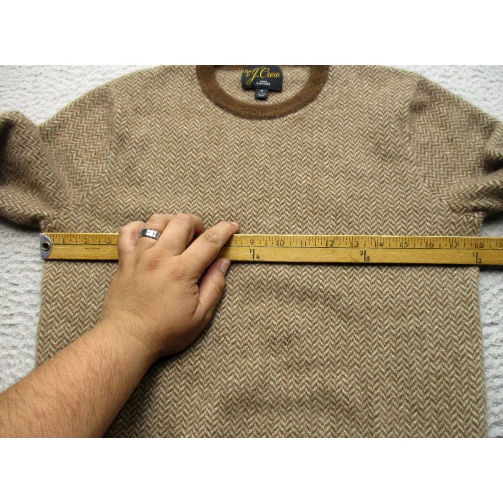J.Crew J.Crew Sweater Mens M Brown 100% Cashmere Herringbone Crewneck Knit Pullover Size US M / EU 48-50 / 2 - 6 Thumbnail
