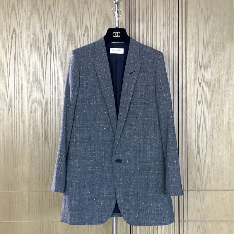 Yves Saint Laurent YSL Women's Black Gray Wool Jacket 0089 Size S / US 4 / IT 40 - 1 Thumbnail