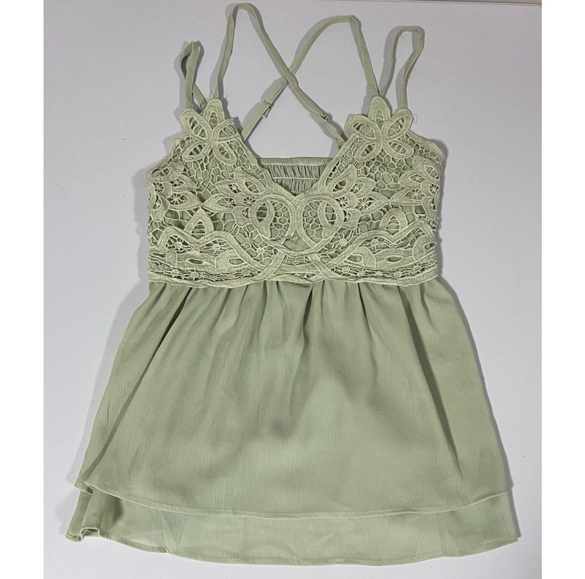 Japanese Brand Mint Green Floral Babydoll Tank Top Shirt Blouse Size M 🧚🏻✨ Size M / US 6-8 / IT 42-44 - 2 Thumbnail