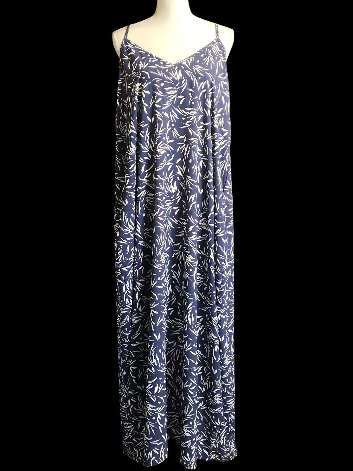 Unknown London Hemish USA Navy Blue and White Leaf Print Maxi Dress Size L / US 10 / IT 46 - 3 Thumbnail