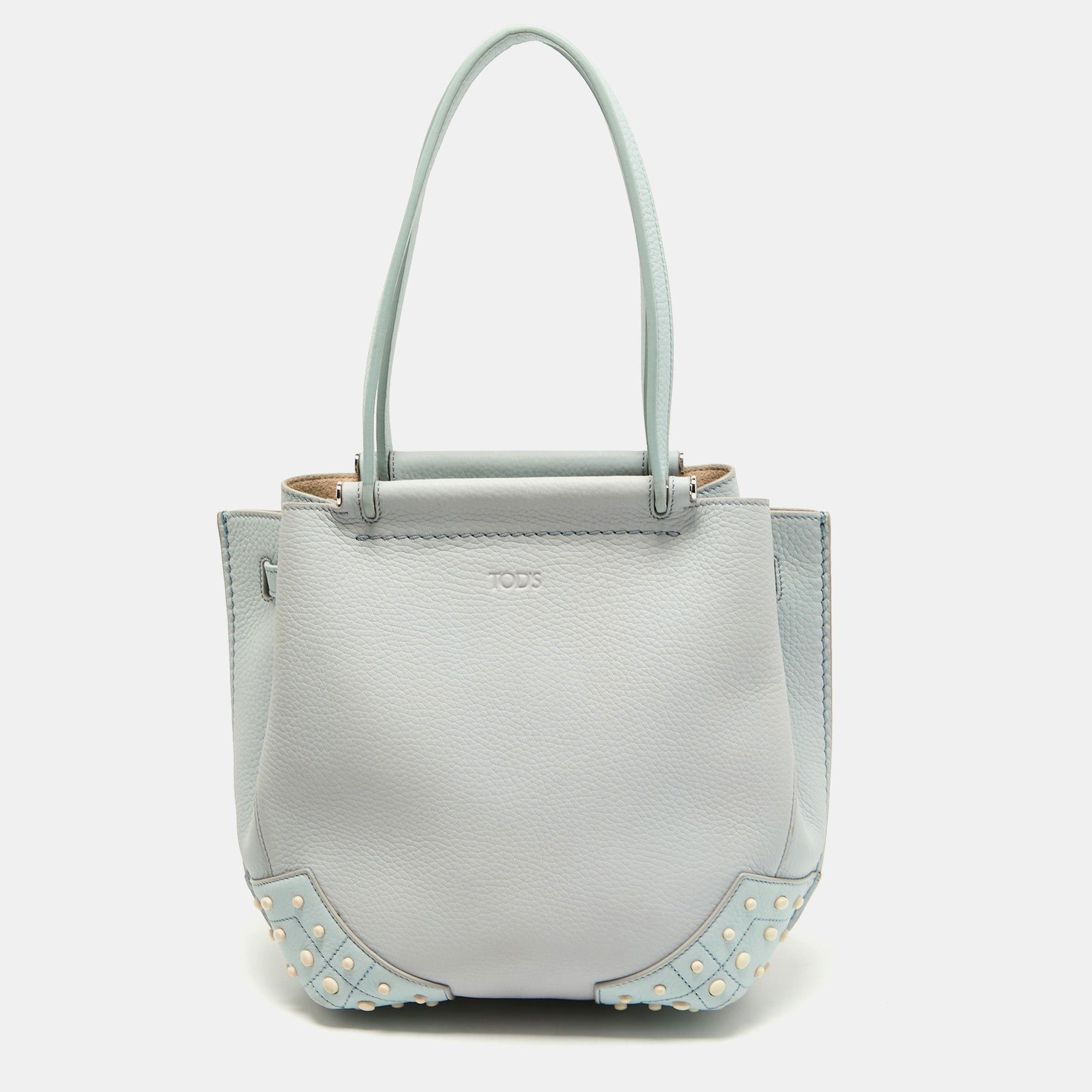 image of Tods Tod's Light Blue Leather Wave Tote in Black, Women's