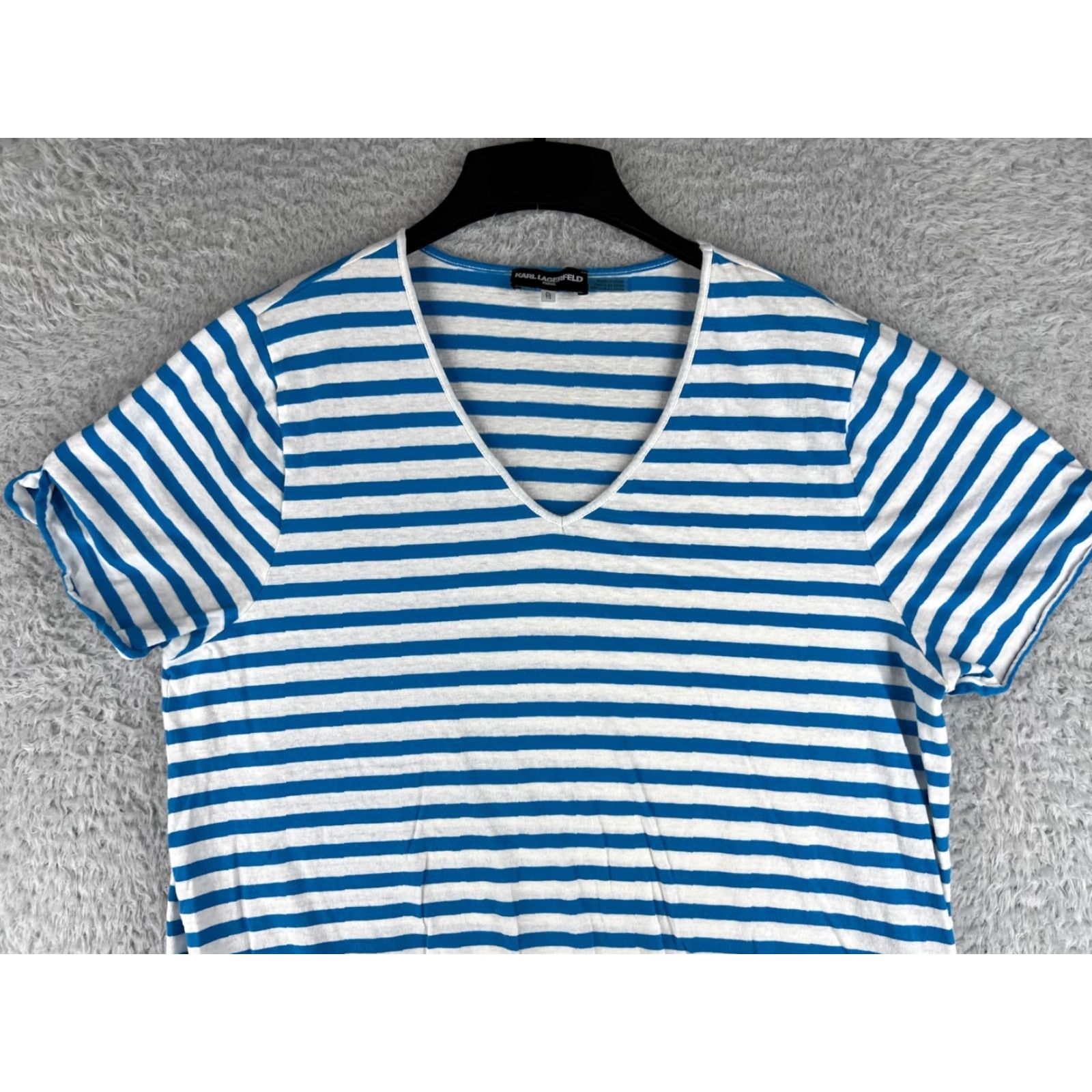 Karl Lagerfeld Karl Lagerfeld Paris Womens Blouse XL Linen Blend Striped White Blue V-Neck Casual Shirt Womens Size XL / US 12-14 / IT 48-50 - 4 Thumbnail