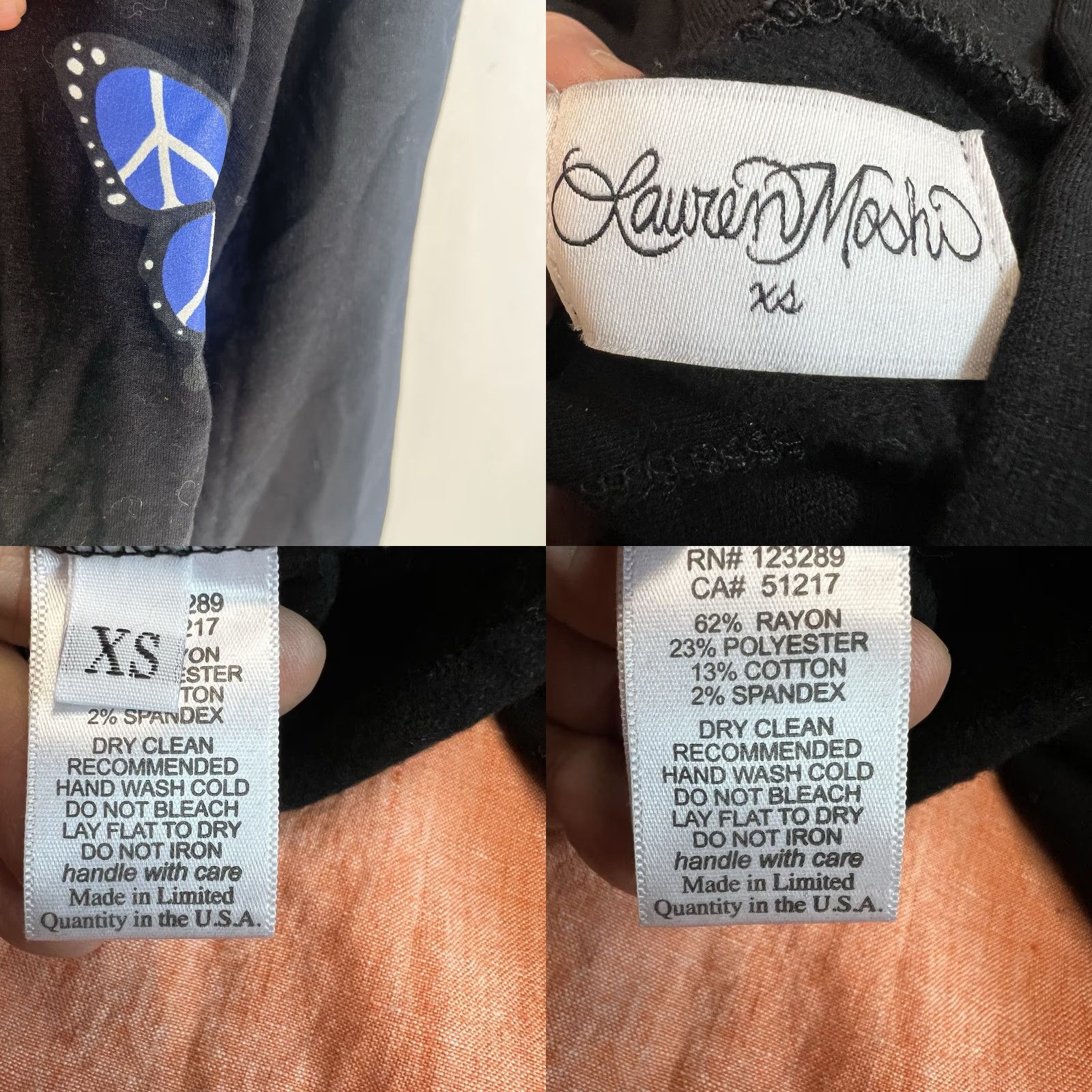 Vintage Lauren Moshi Clarissa Butterfly Hooded Sweatshirt Womens XS Black Size XS / US 0-2 / IT 36-38 - 8 Thumbnail