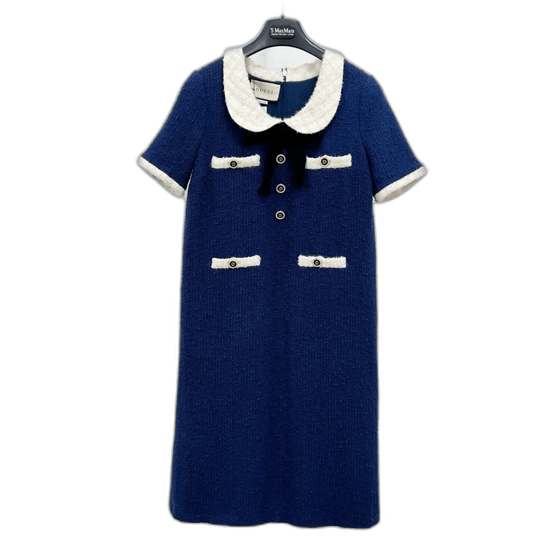 Gucci Gucci Blue Tweed Dress with Bow Collar Size M / US 6-8 / IT 42-44 - 1 Thumbnail