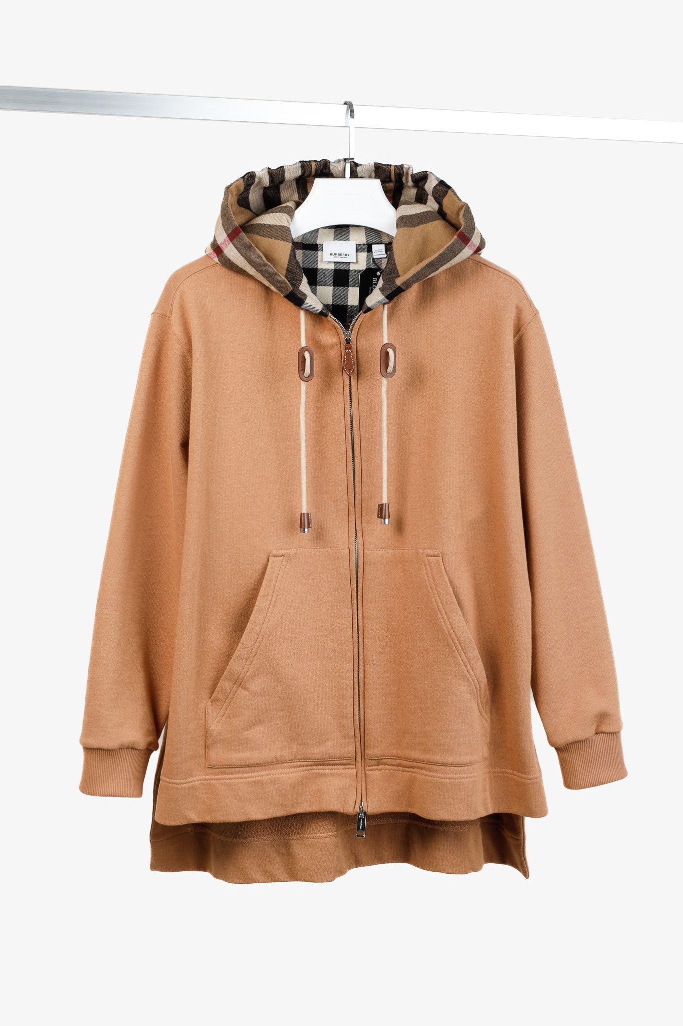 Burberry Melodie Camel Cotton Check-Hood Oversized Hoodie