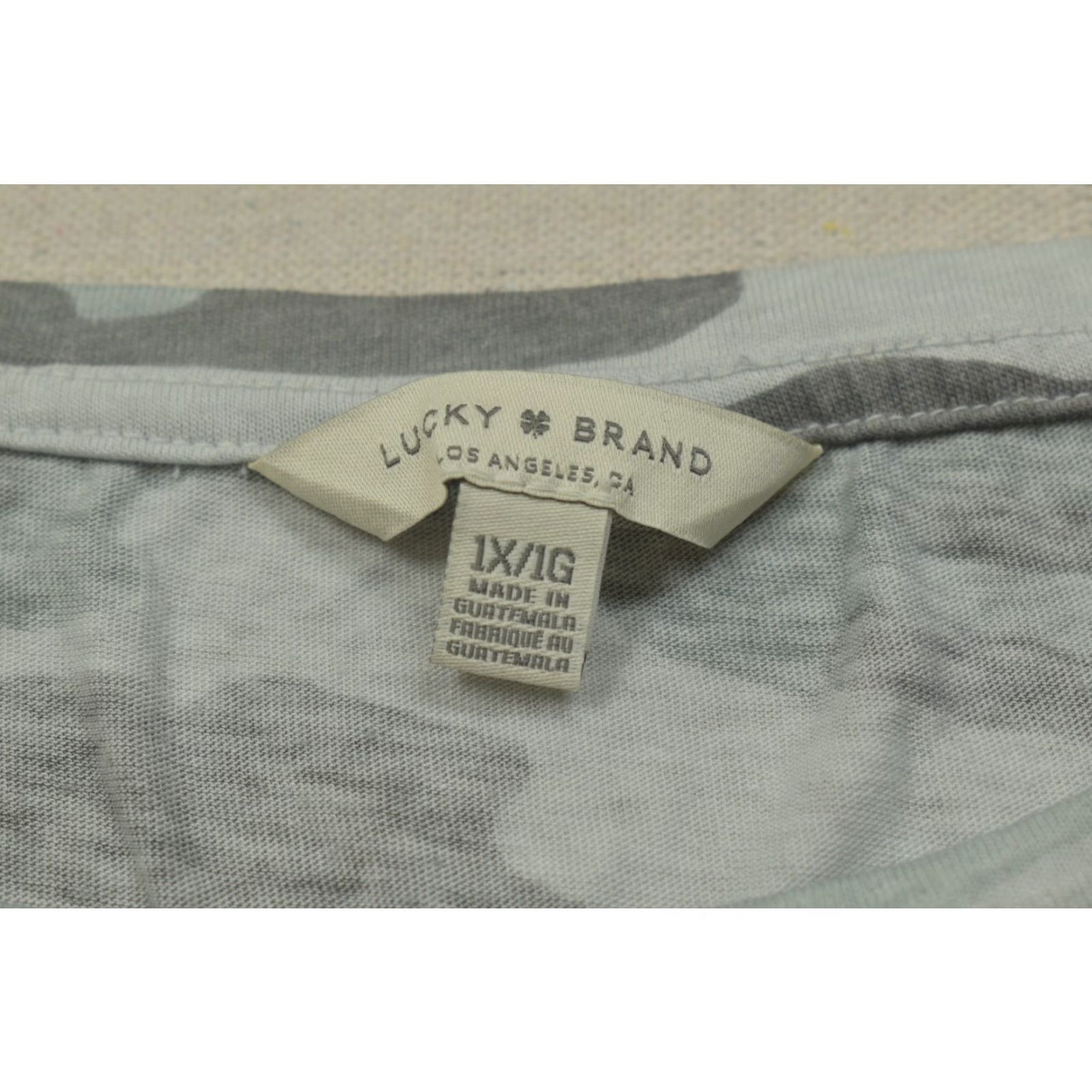 Lucky Brand Lucky Brand T-Shirt Womens 1X Plus Gray Camouflage Short Sleeve Front Knot Tee Embroidered Cotton Pullover Round Neck Casual All Season Size 40" / US 18 - 7 Thumbnail