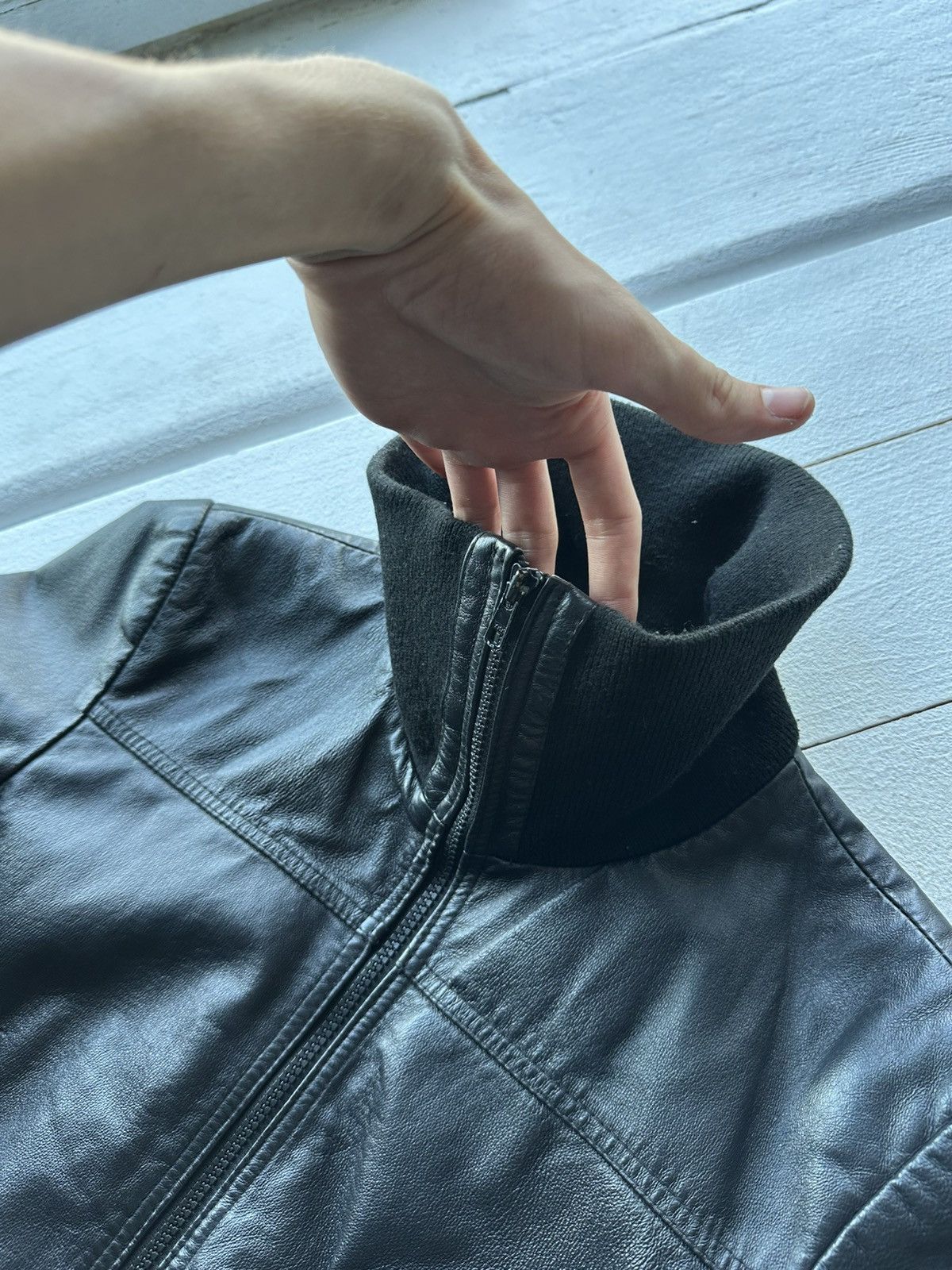 Other 🚨Y2K RICK OWENS TYPE DIRTY SLIM FIT ZIP LEATHER JACKET Size L / US 10 / IT 46 - 6 Thumbnail